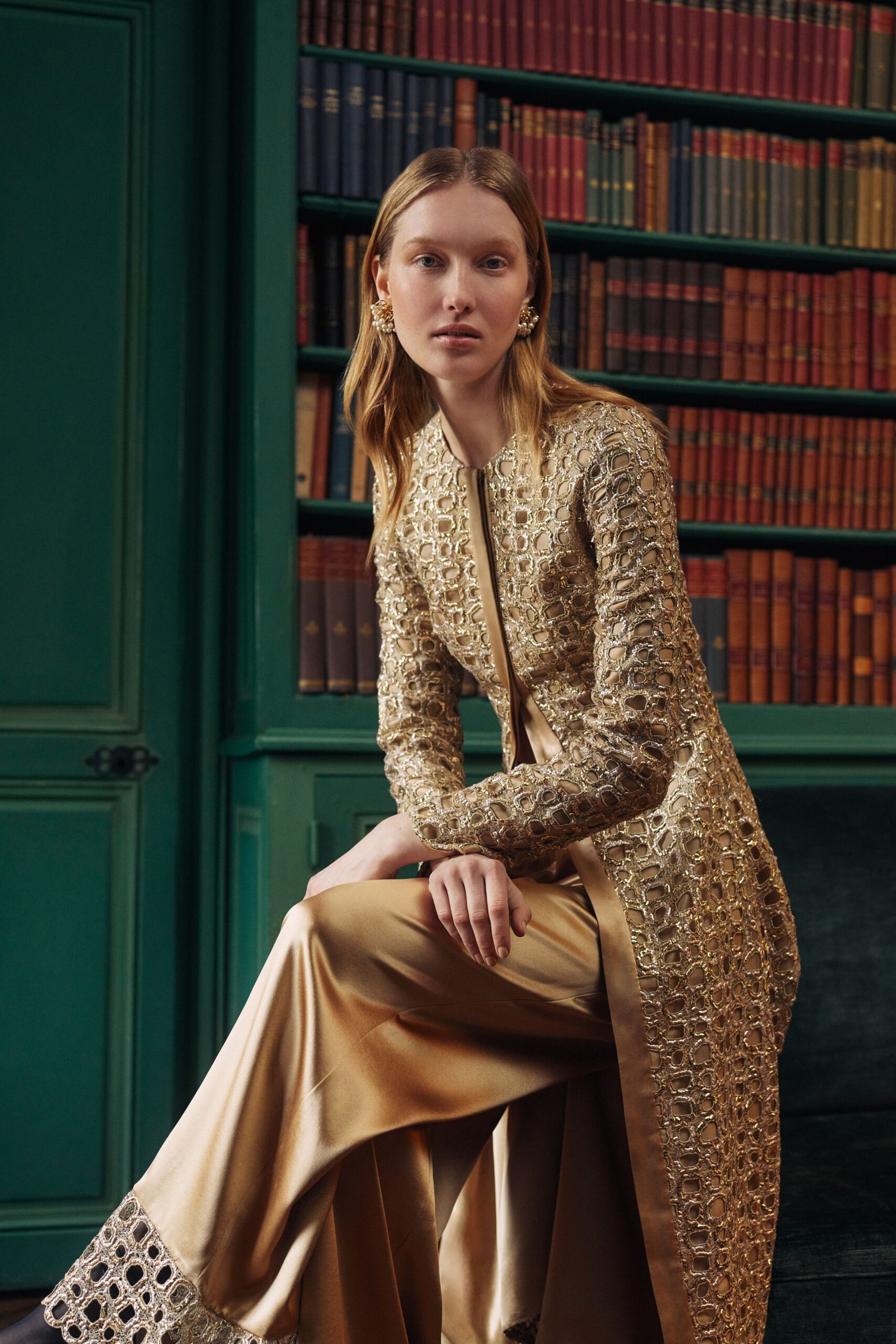 gold silk embroidered gown