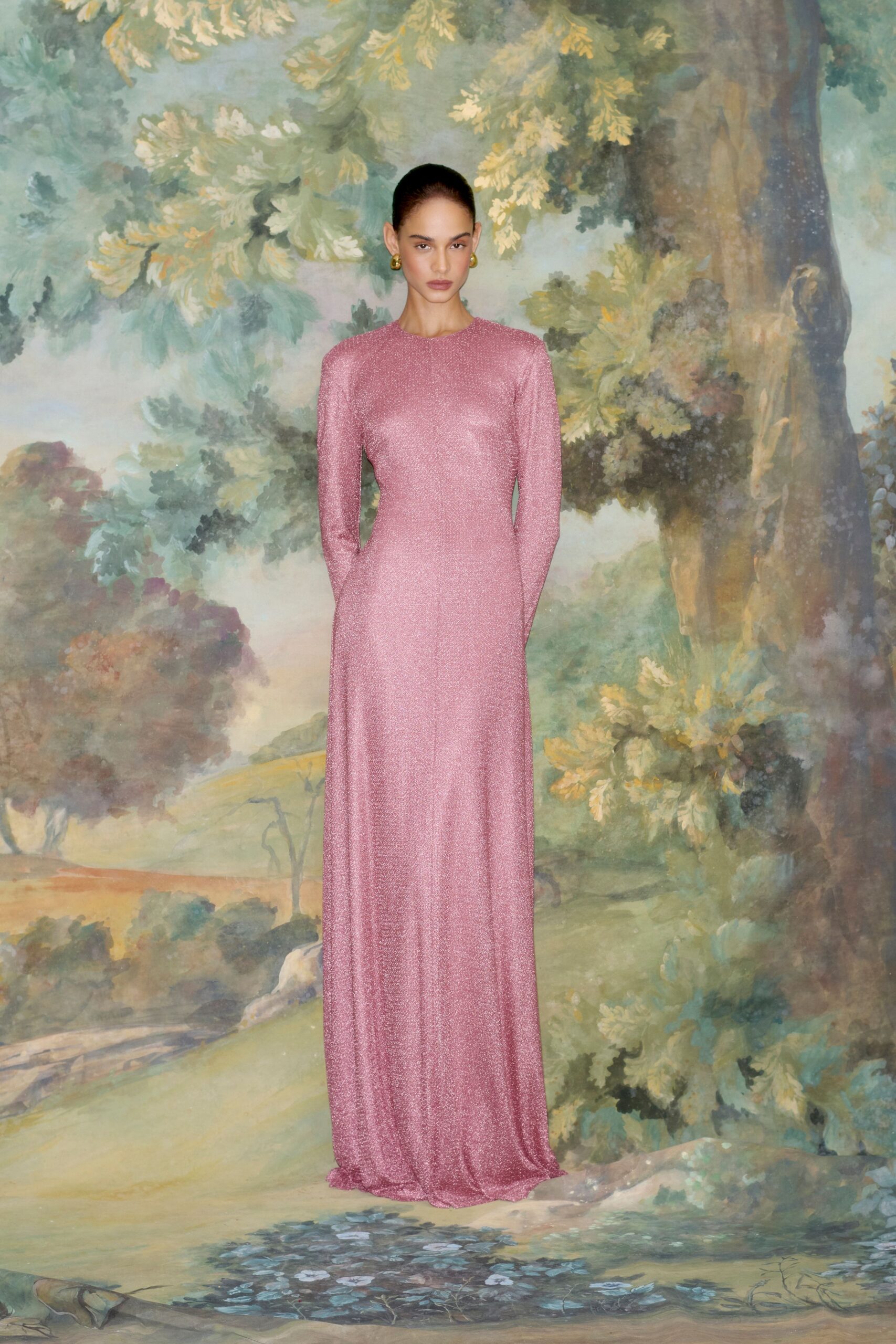 fitted pink silk gown