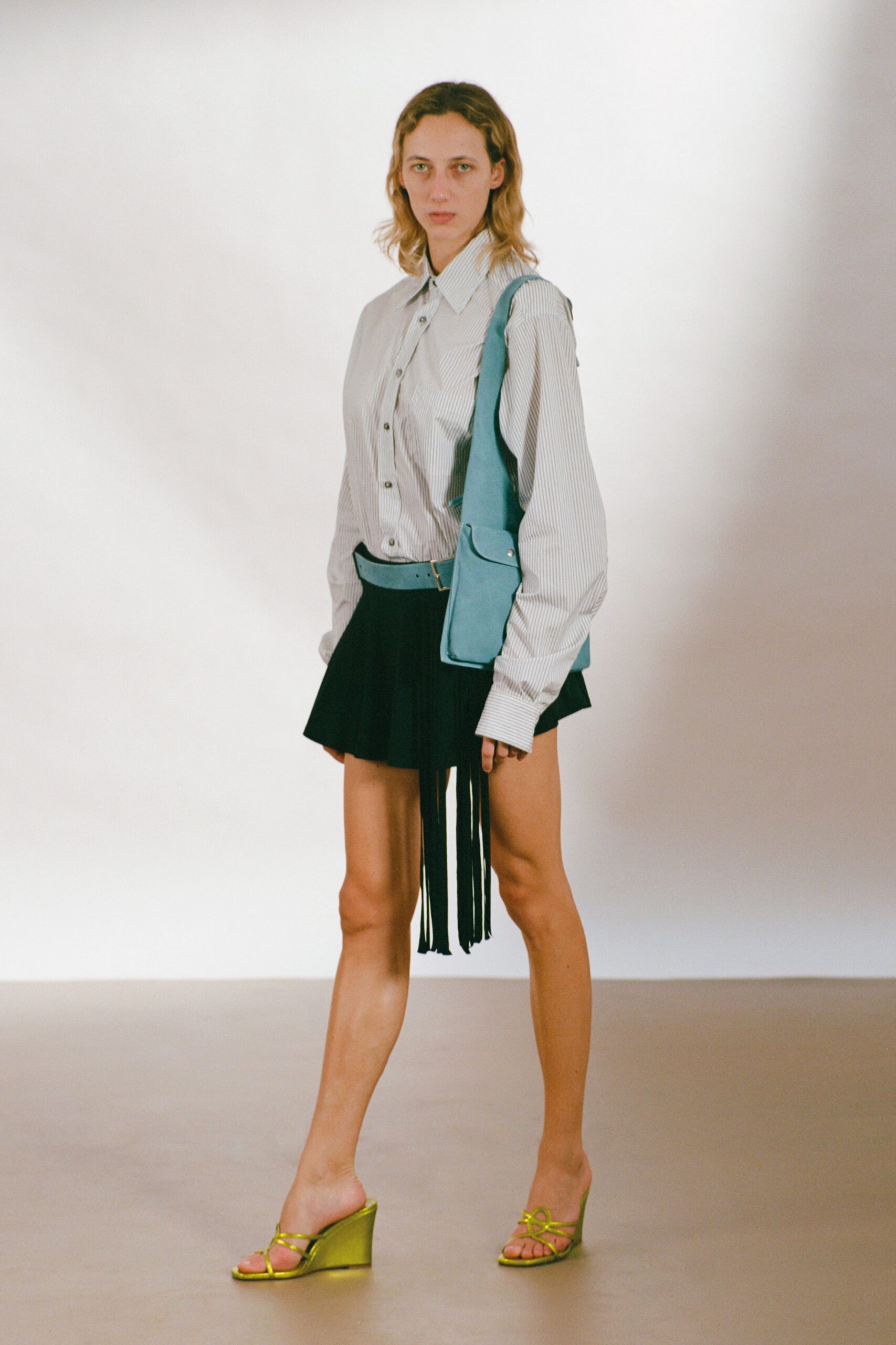 relaxed striped shirt with mini skirt
