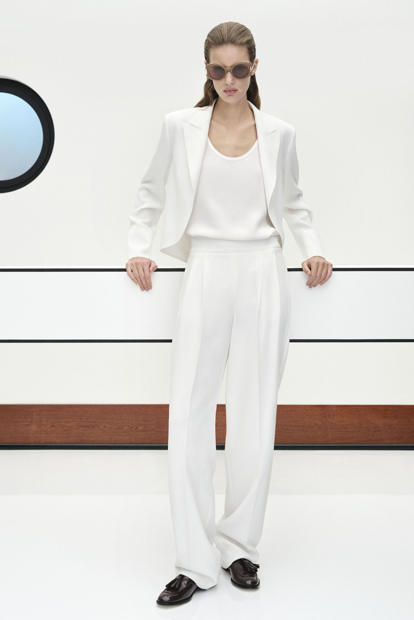 white tailored blazer and pants