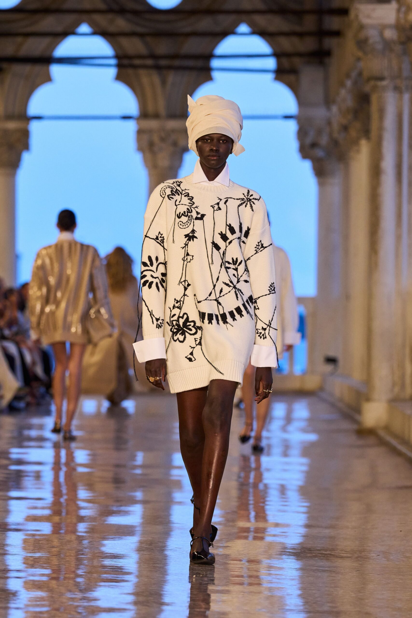 white embroidered short dress