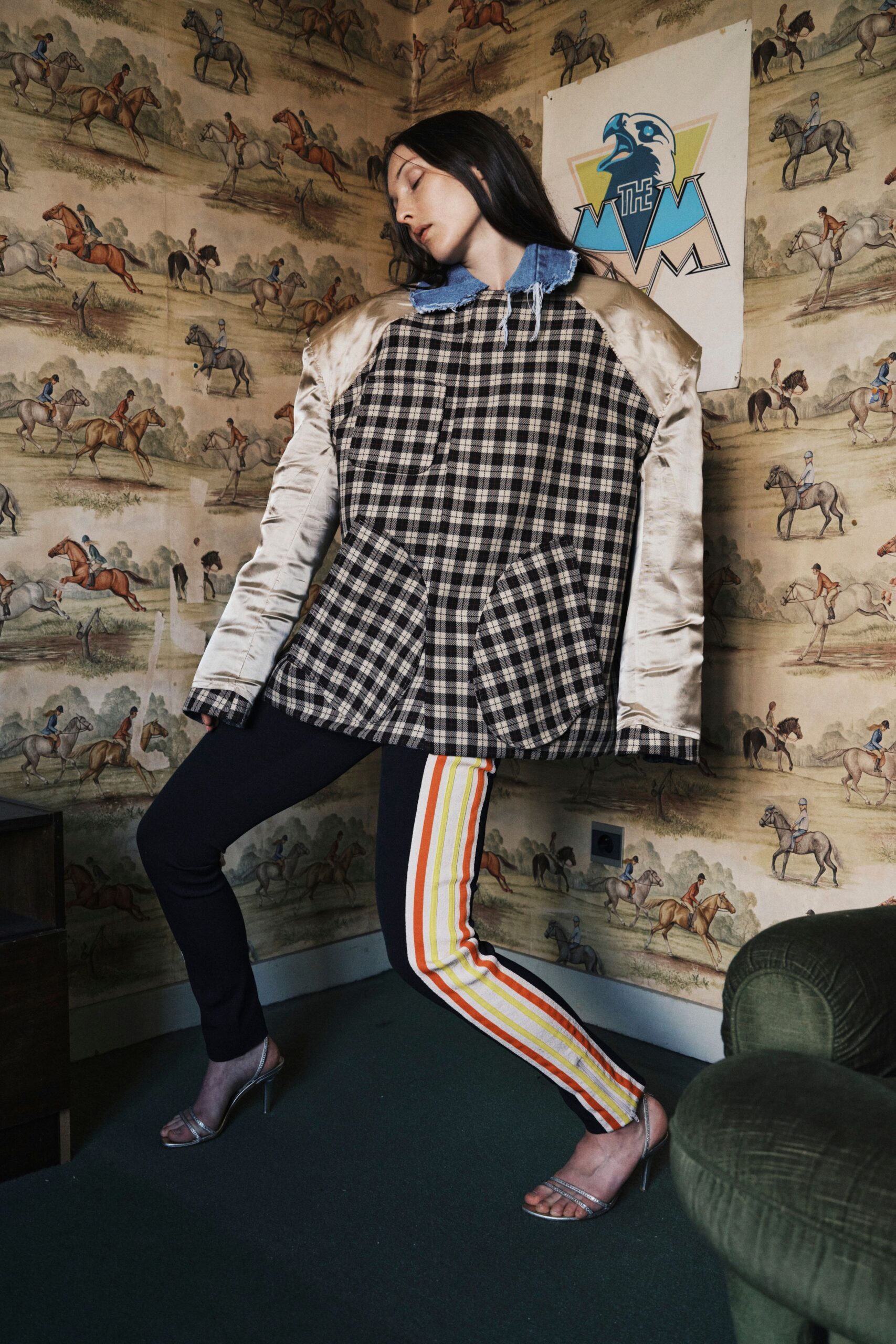 oversized checked jacket with striped pants