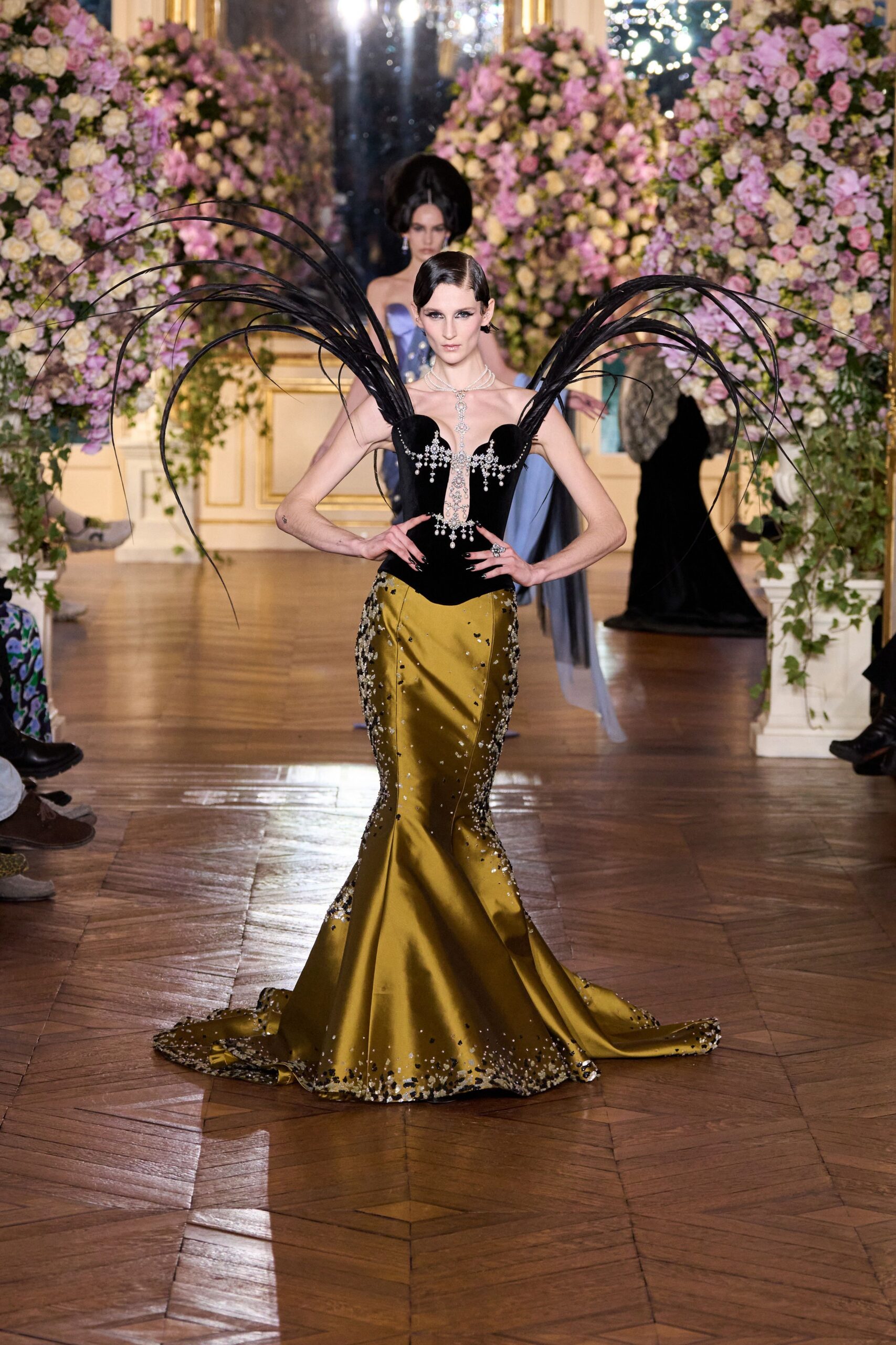 black and gold embellished gown