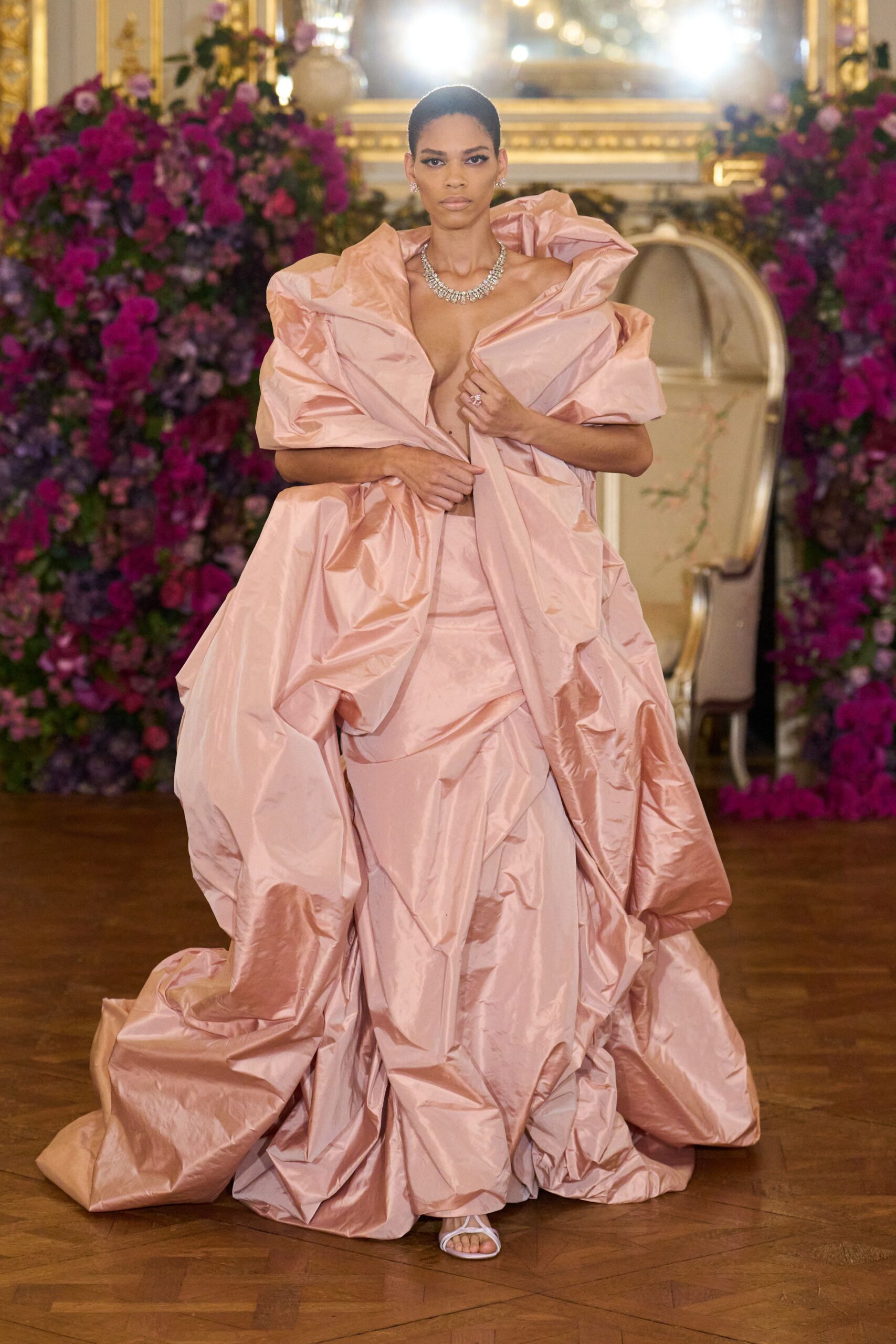 pink silk sleeveless gown