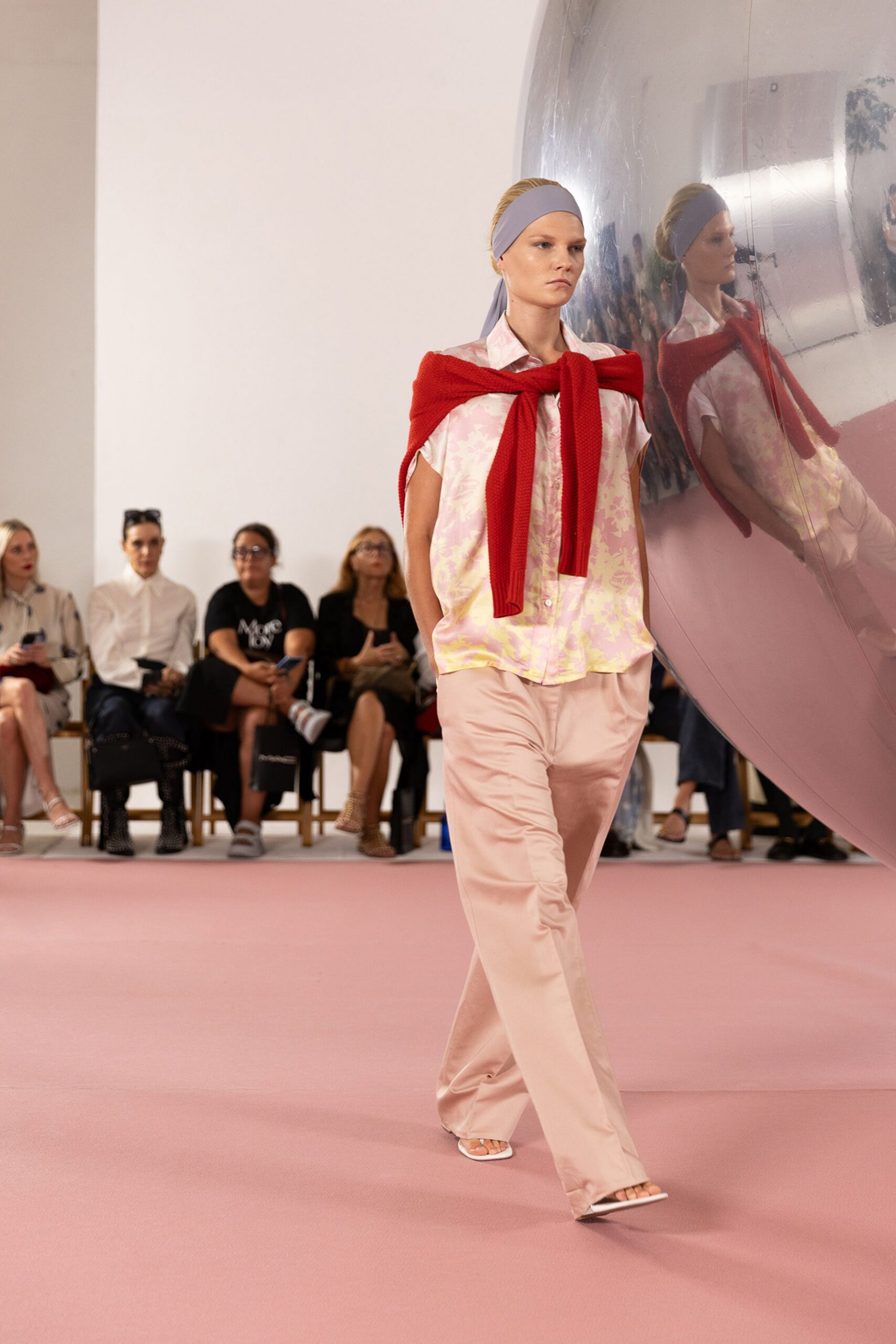 pink floral satin shirt