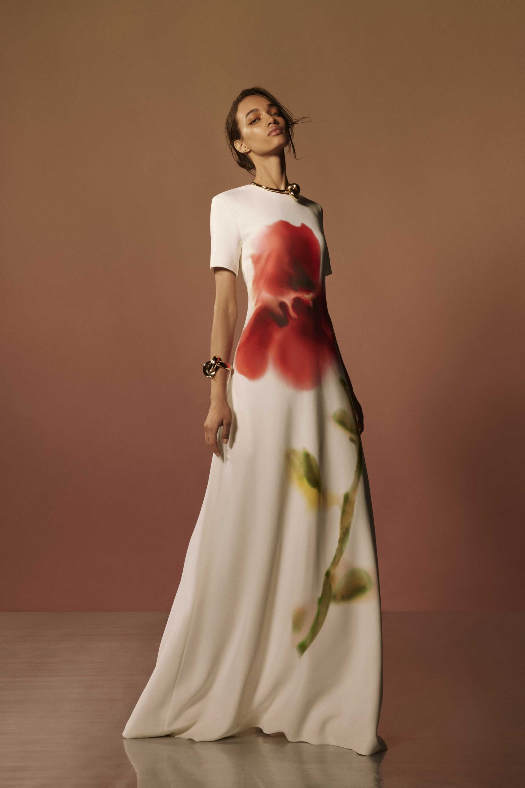white floral silk gown