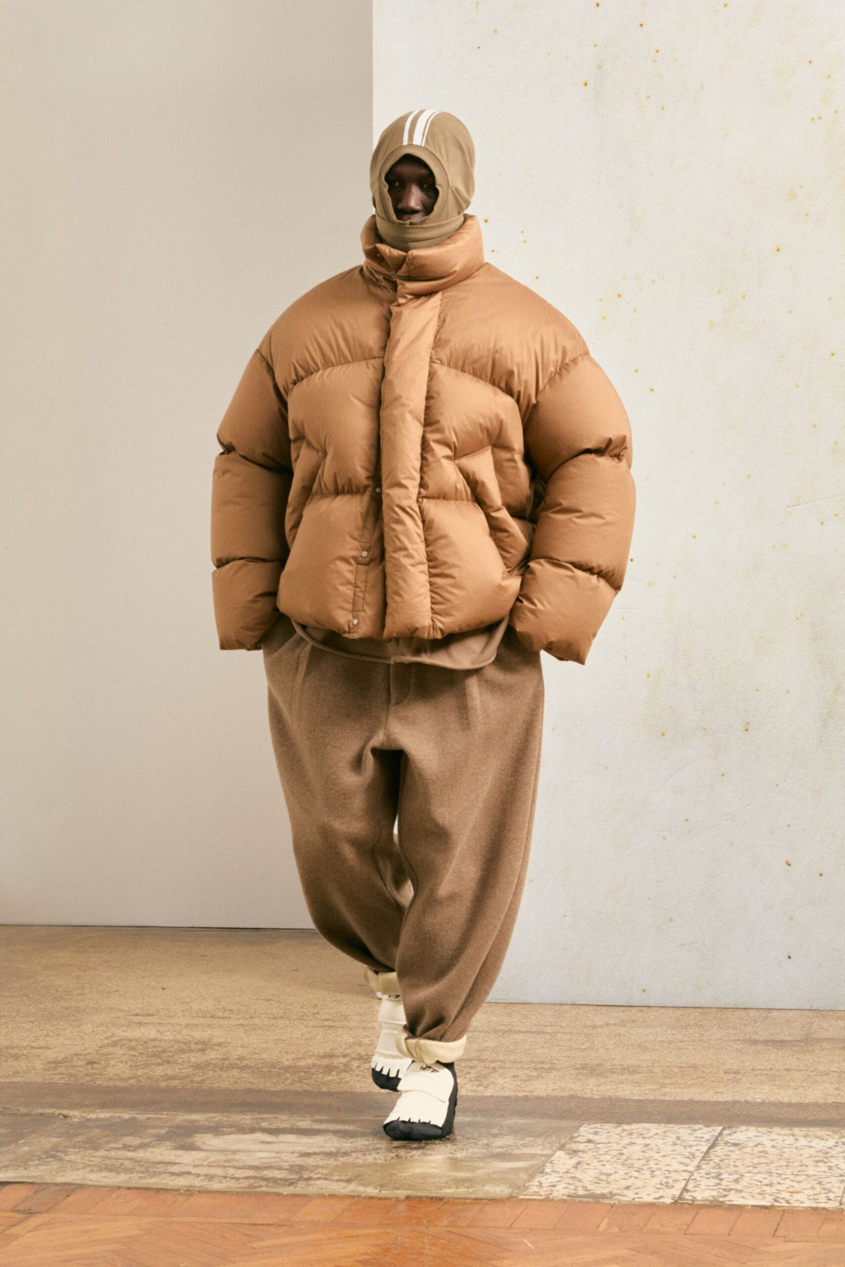 brown oversized puffer jacket