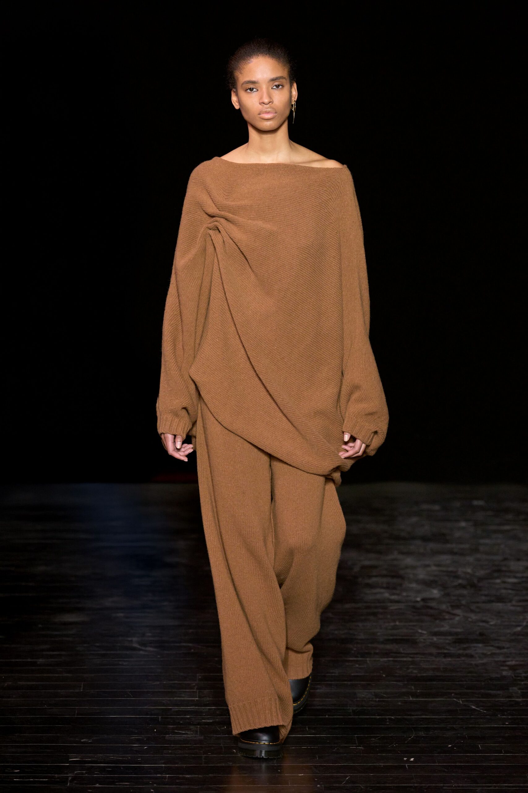 brown relaxed sweater and pants