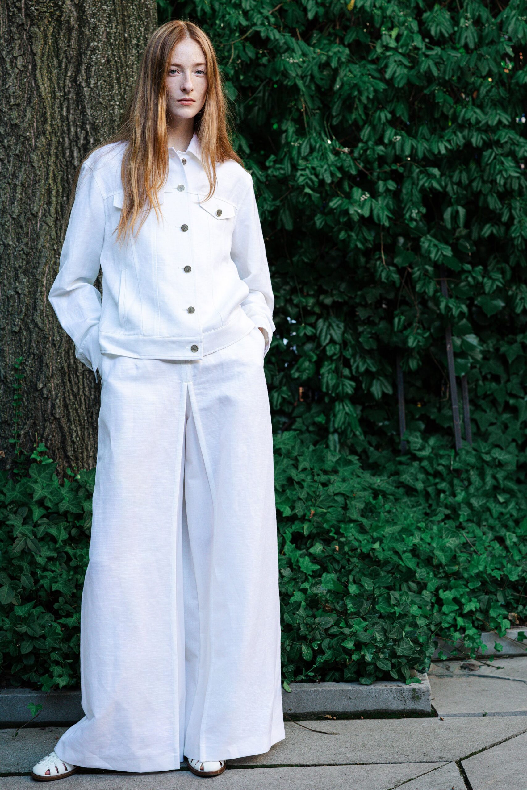 white relaxed jacket and pants