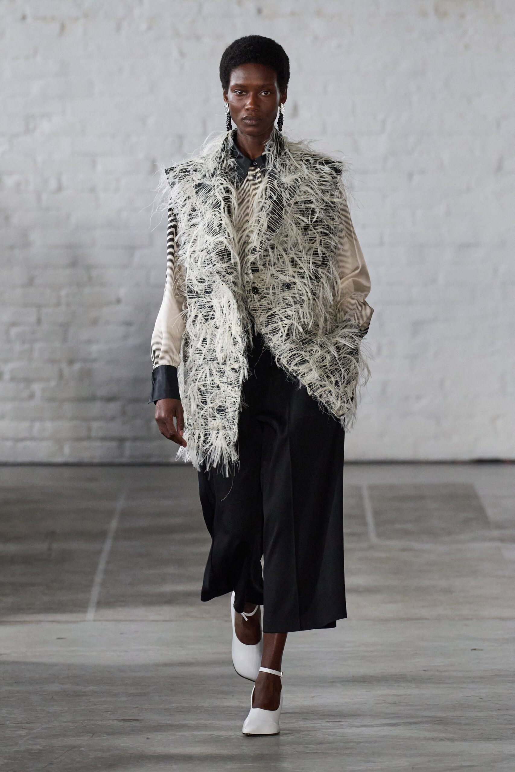 white fur relaxed layered vest