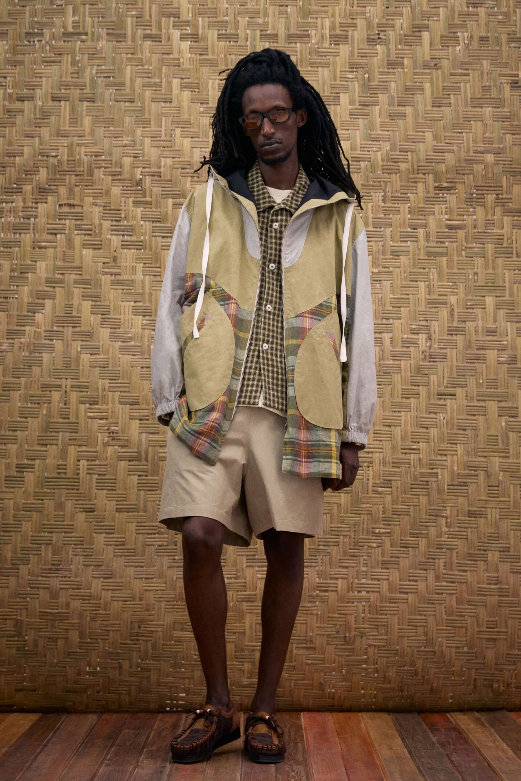 beige cotton long-sleeve hooded relaxed layered zippered jacket
