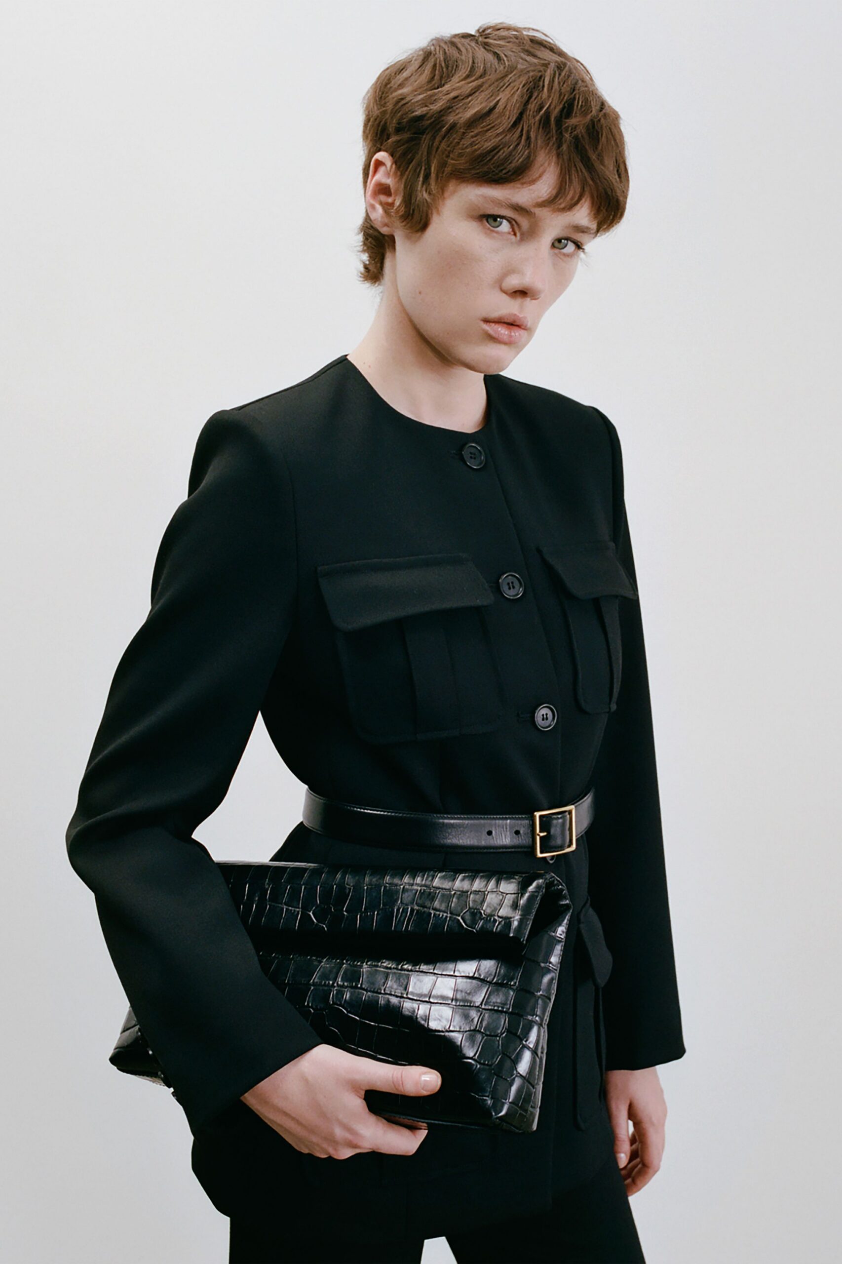 black fitted blazer and pants