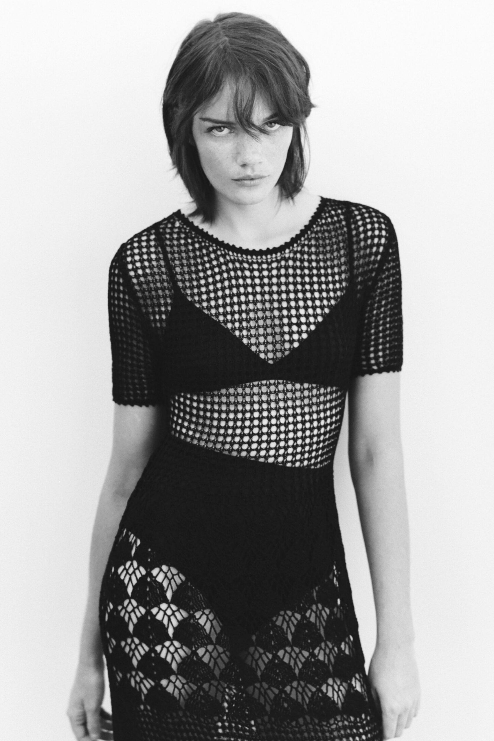 black fitted sheer dress