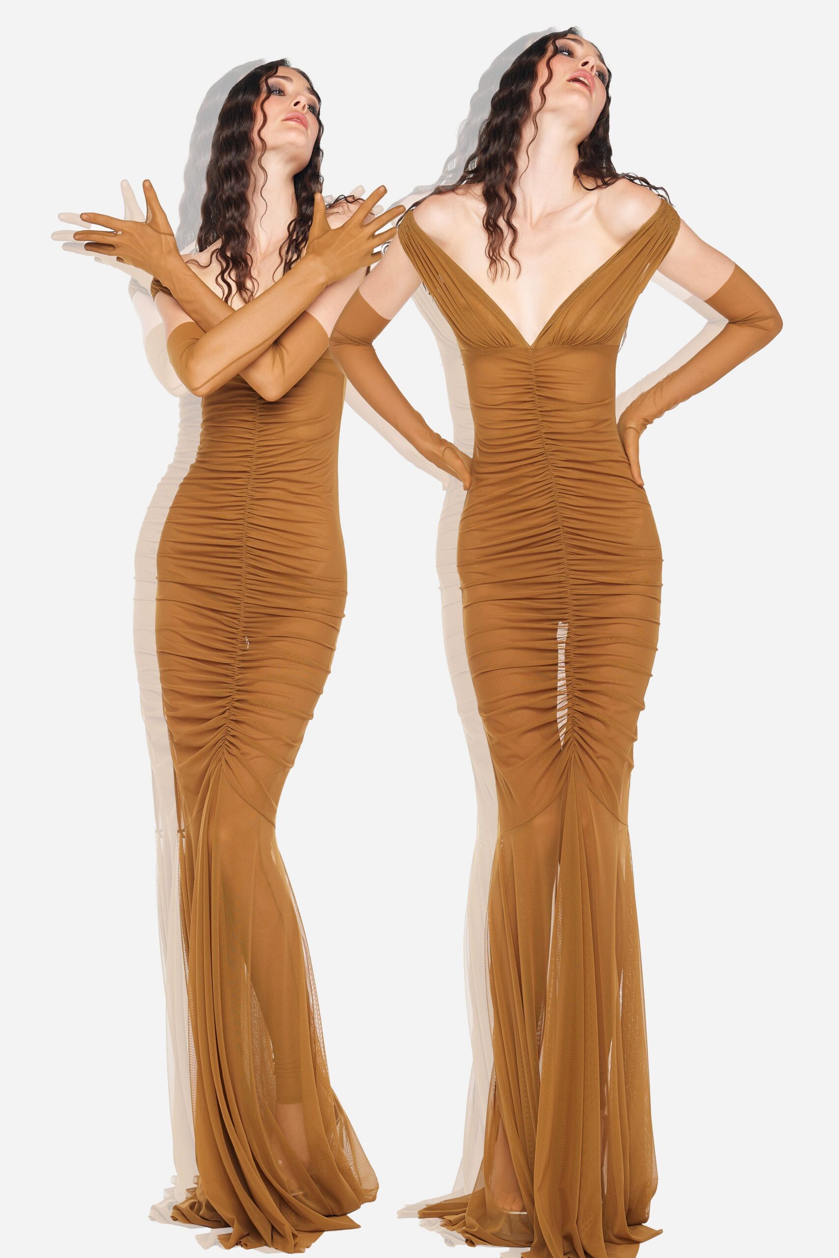 brown silk fitted gown