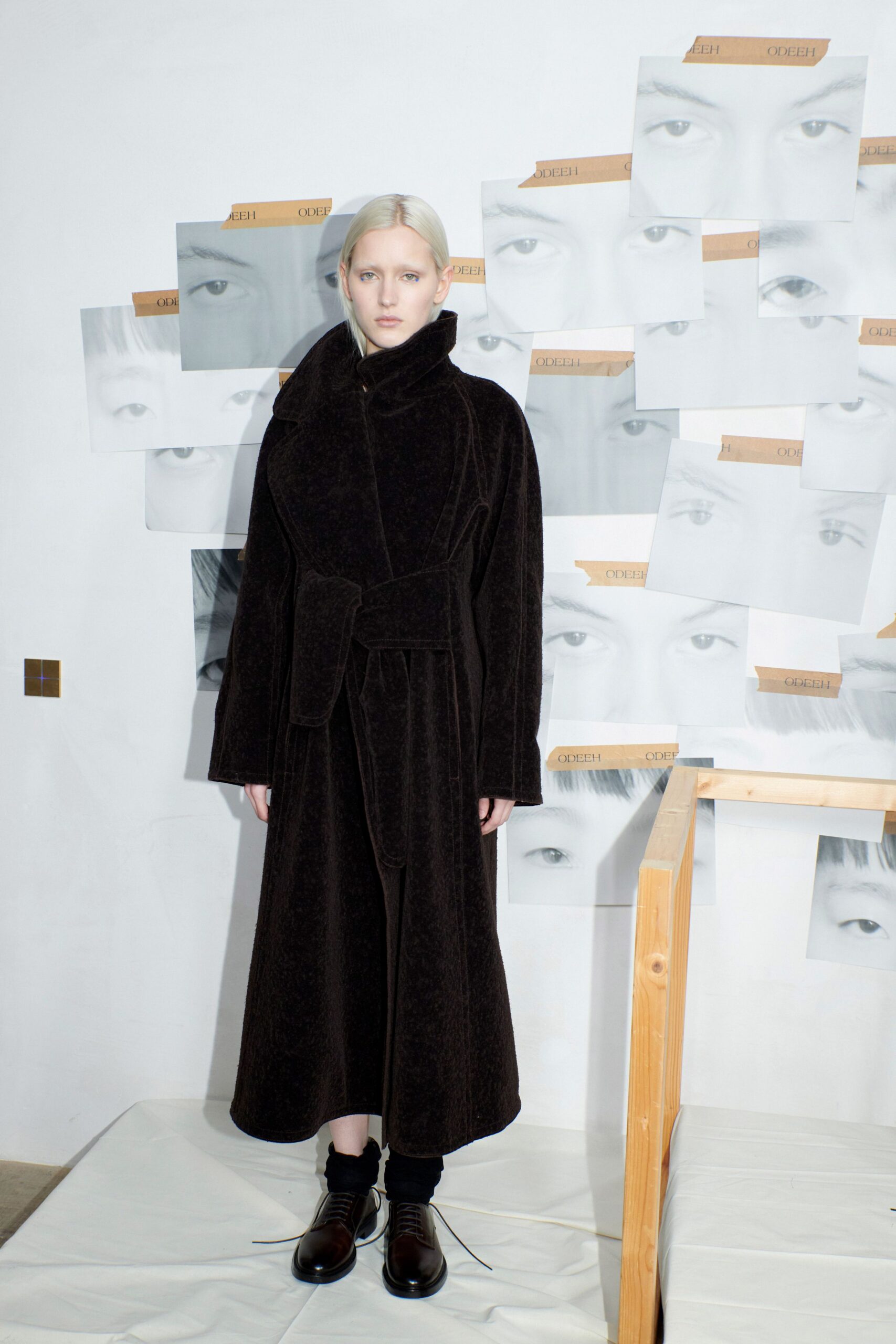 black wool belted coat with shoes