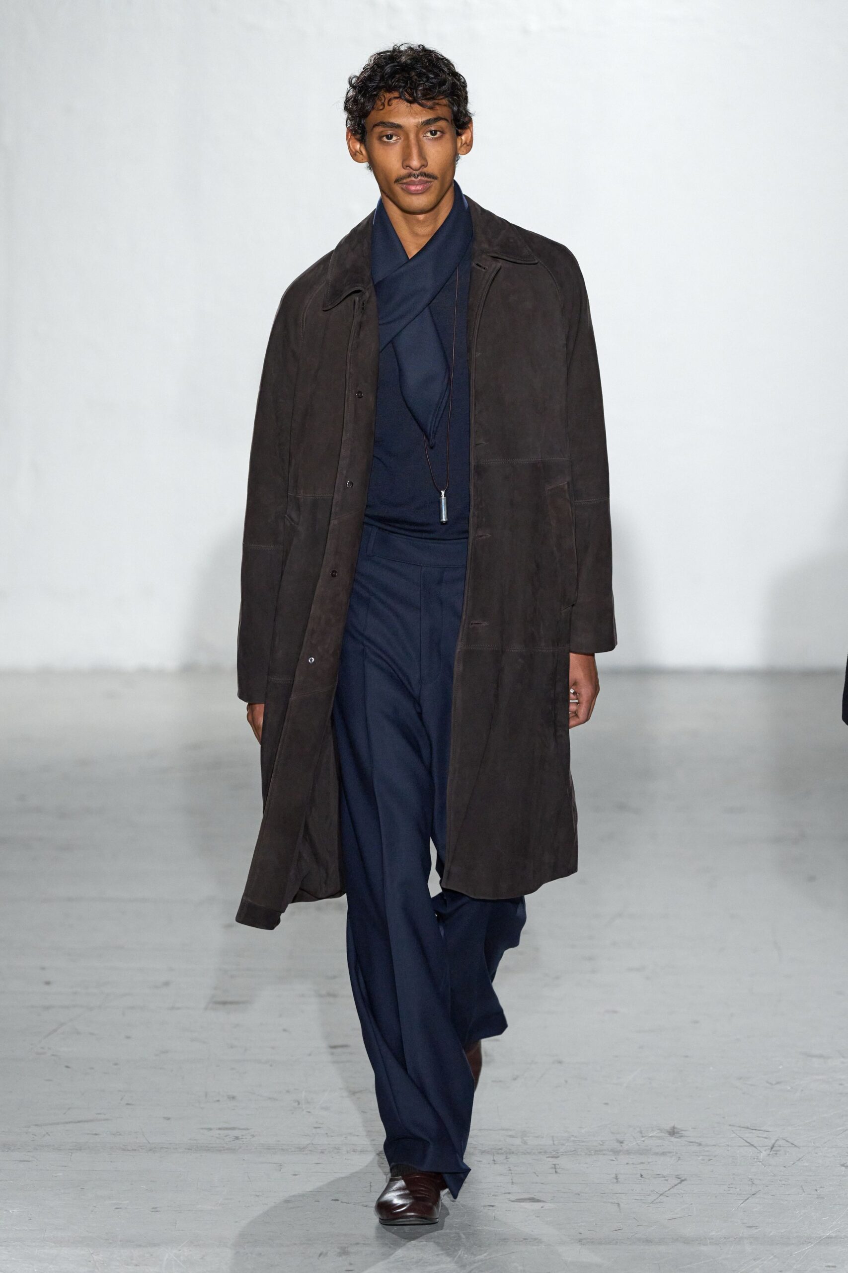 brown suede long-sleeve relaxed coat