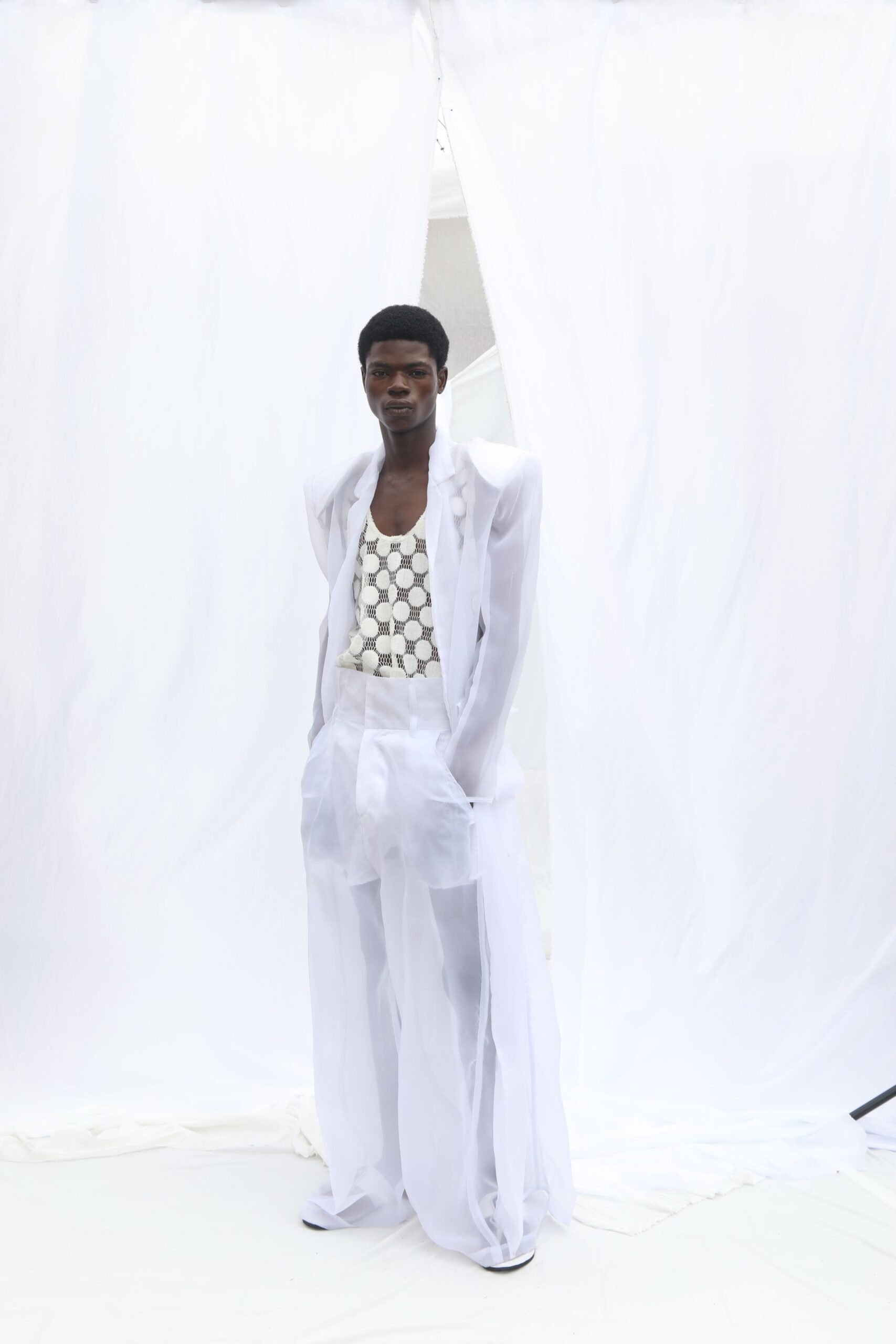 white cotton long-sleeve collared relaxed layered flowing jacket