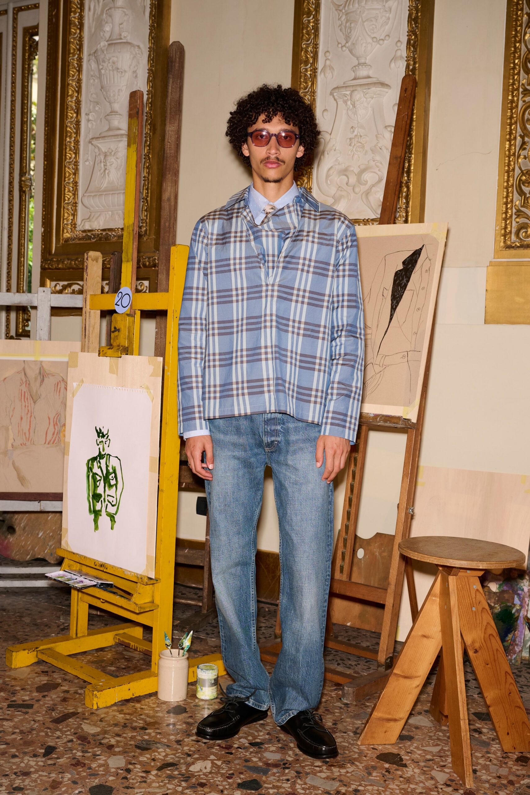 relaxed blue checked jacket with jeans