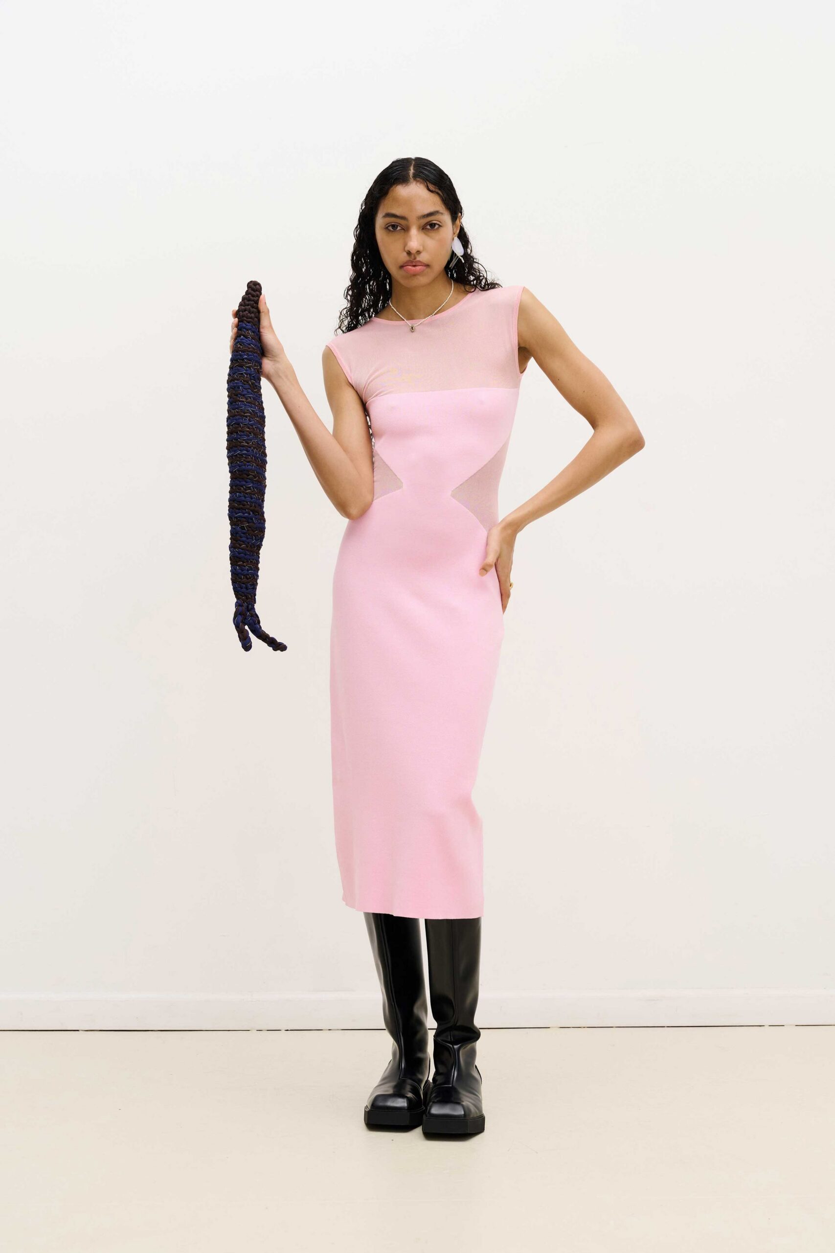 fitted pink midi dress with cutouts