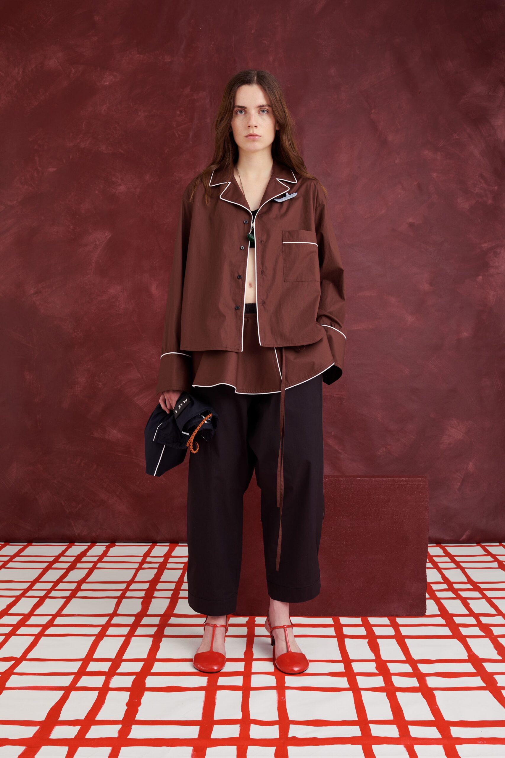 brown cotton long-sleeve collared oversized buttoned jacket