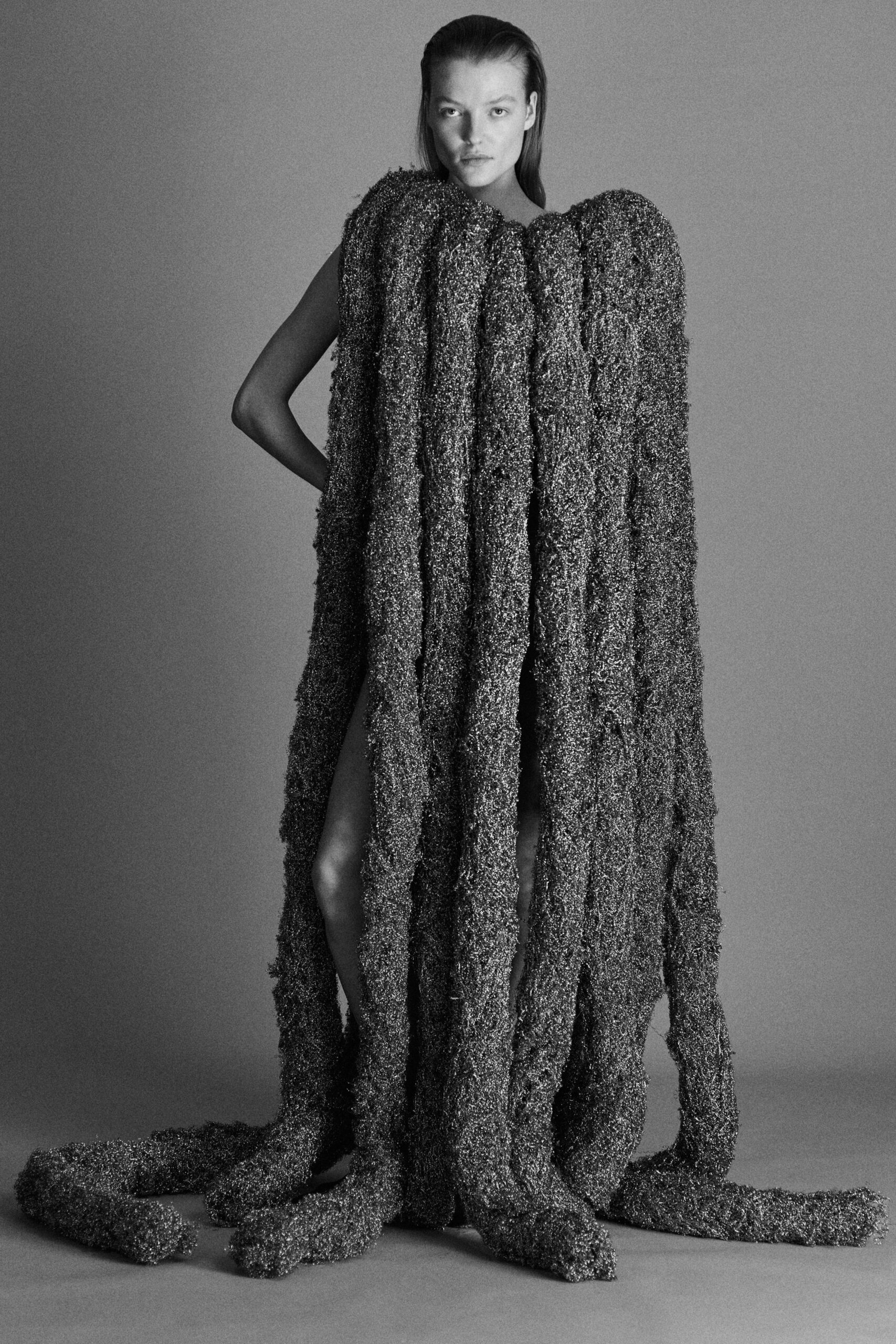 gray layered sleeveless dress