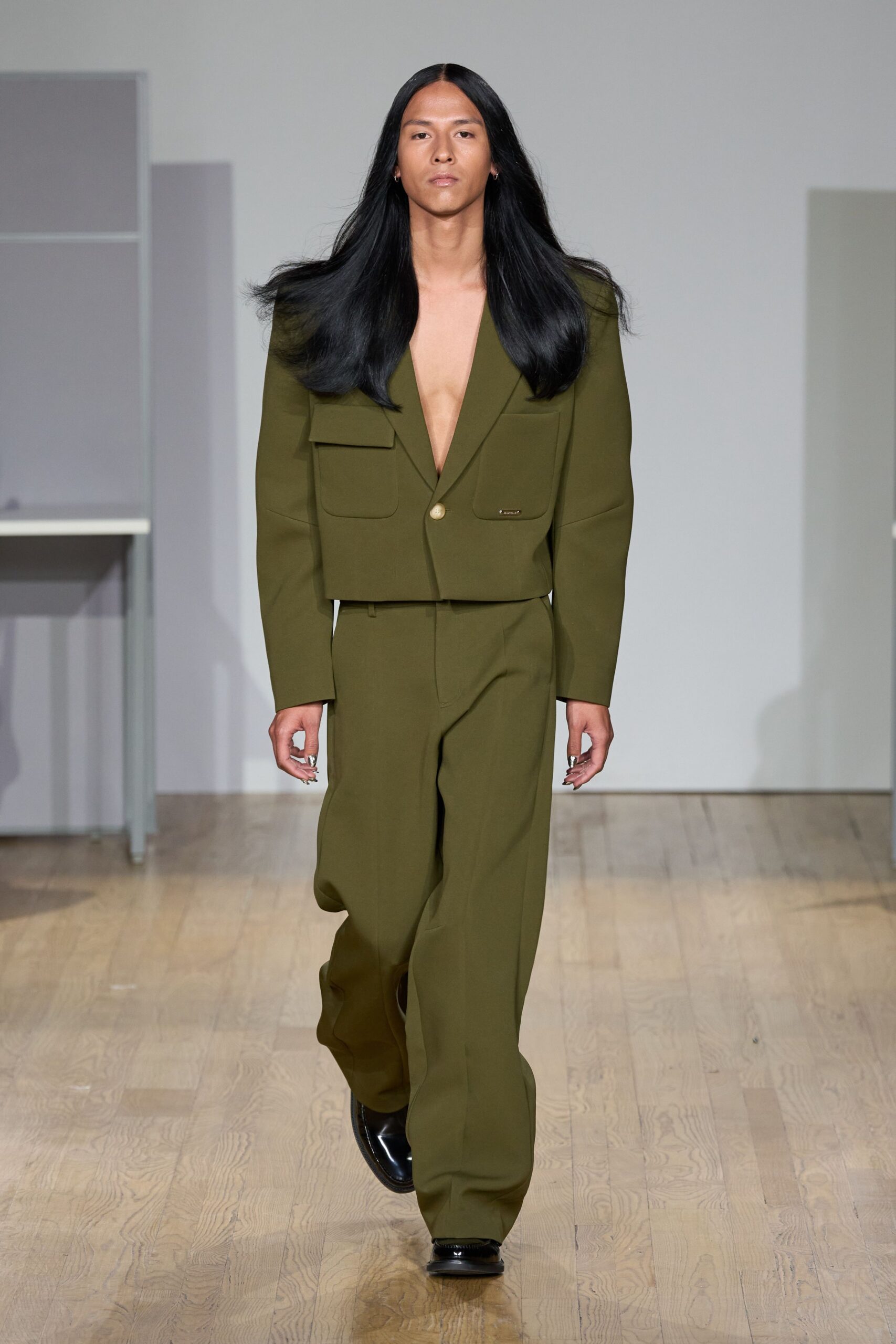 green wool relaxed high-waisted wide-leg pants