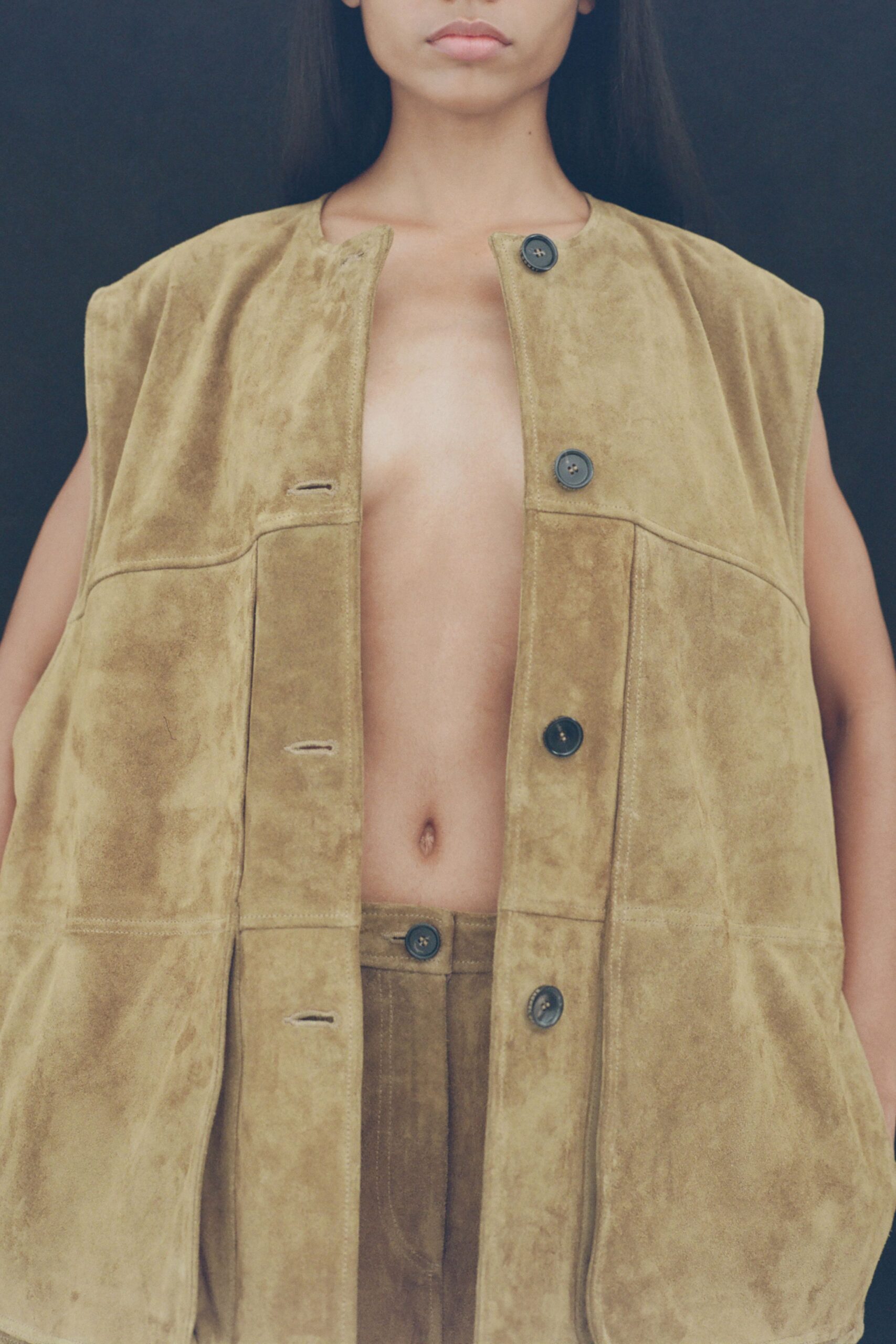 brown suede fitted pants
