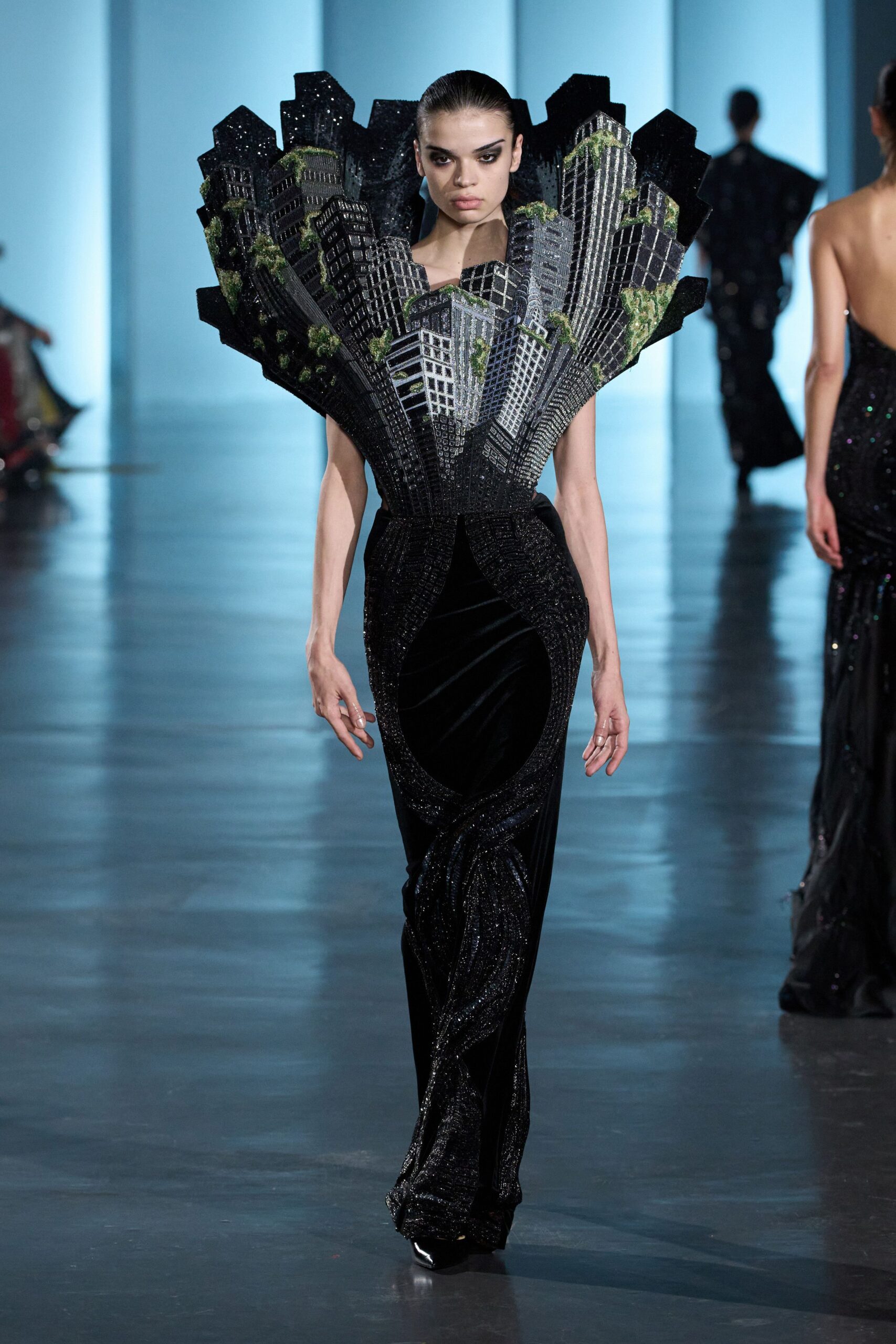 black velvet embellished gown
