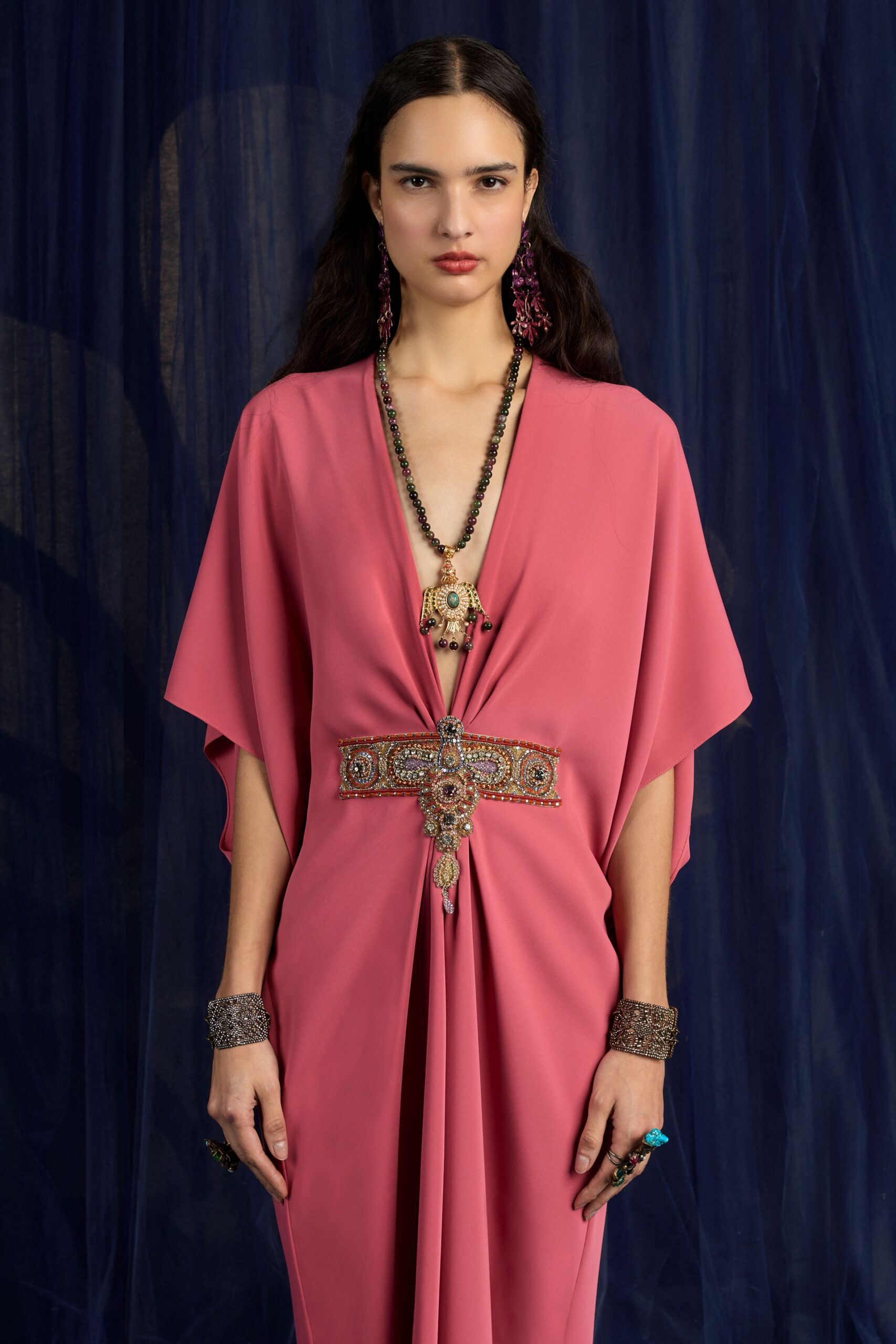 pink chiffon sleeveless gown