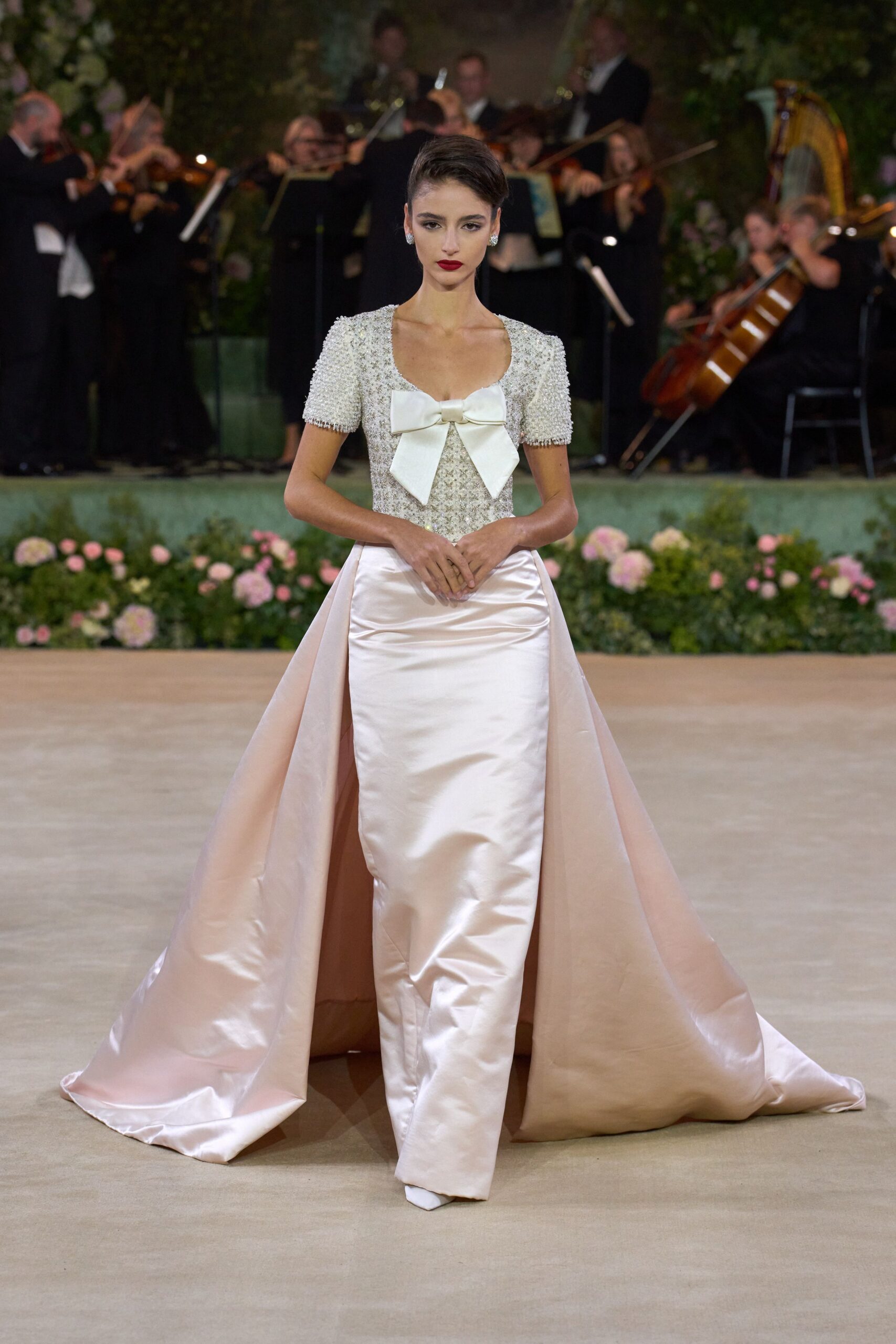 pink silk embellished gown