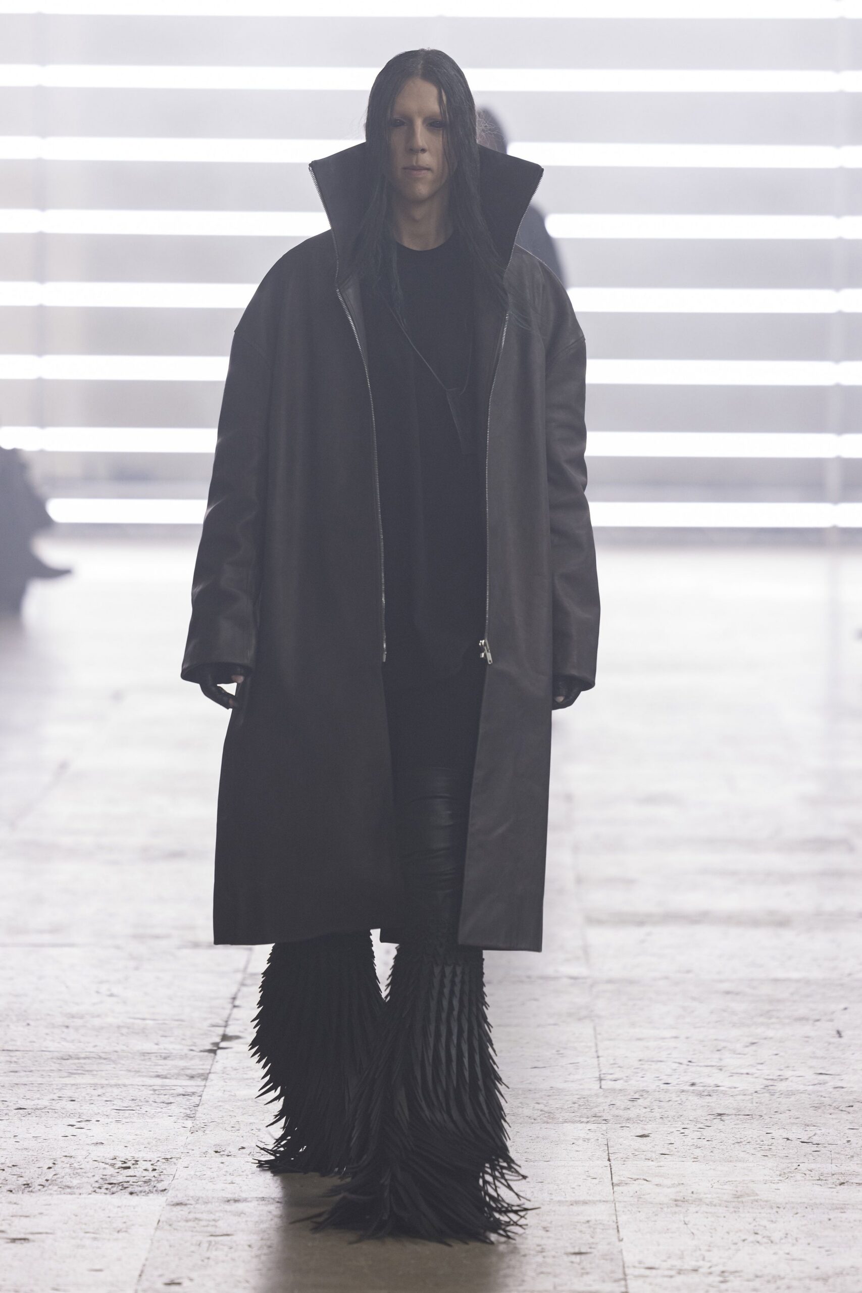 black leather coat and pants