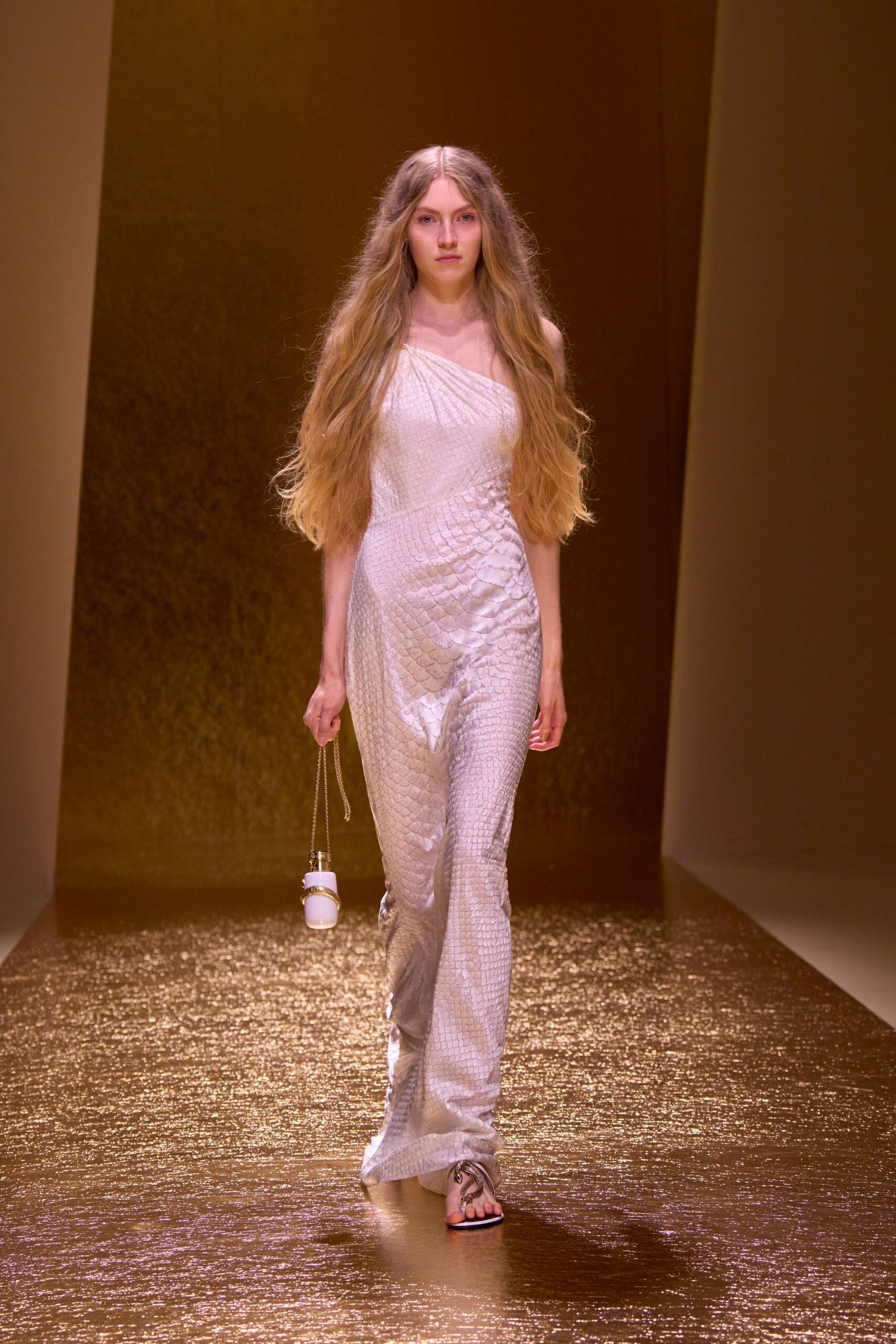 white silk sleeveless off-shoulder fitted textured shiny jumpsuit