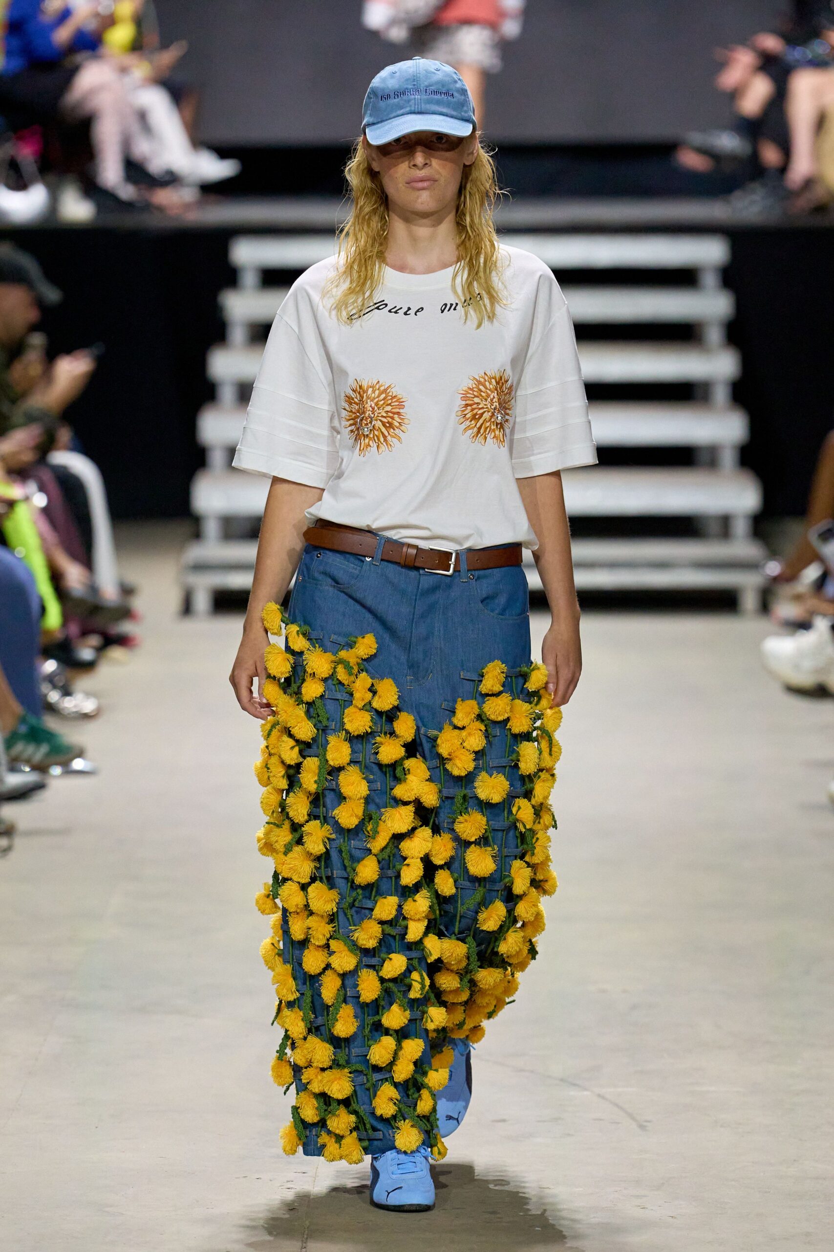 blue denim relaxed flared layered pants