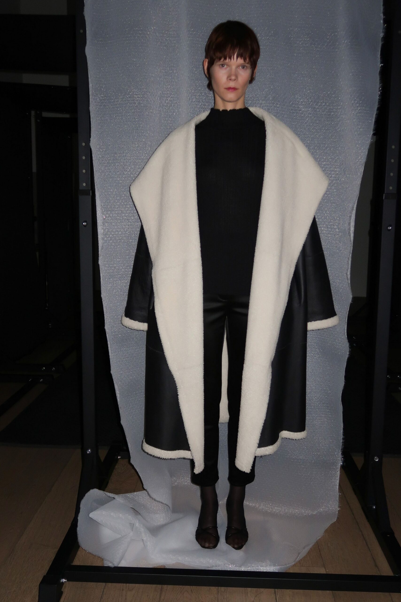 black and white layered coat