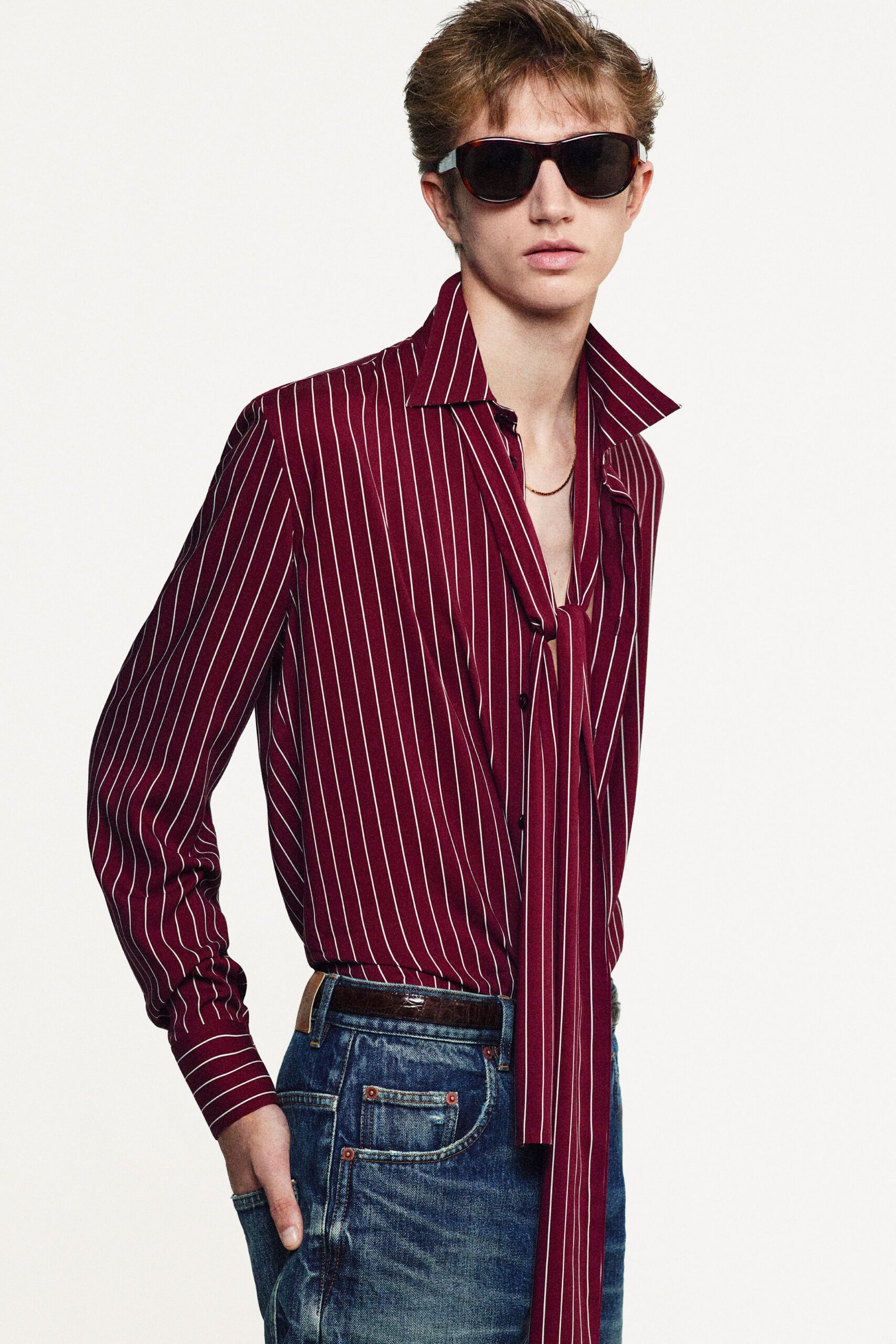 fitted red striped shirt with jeans