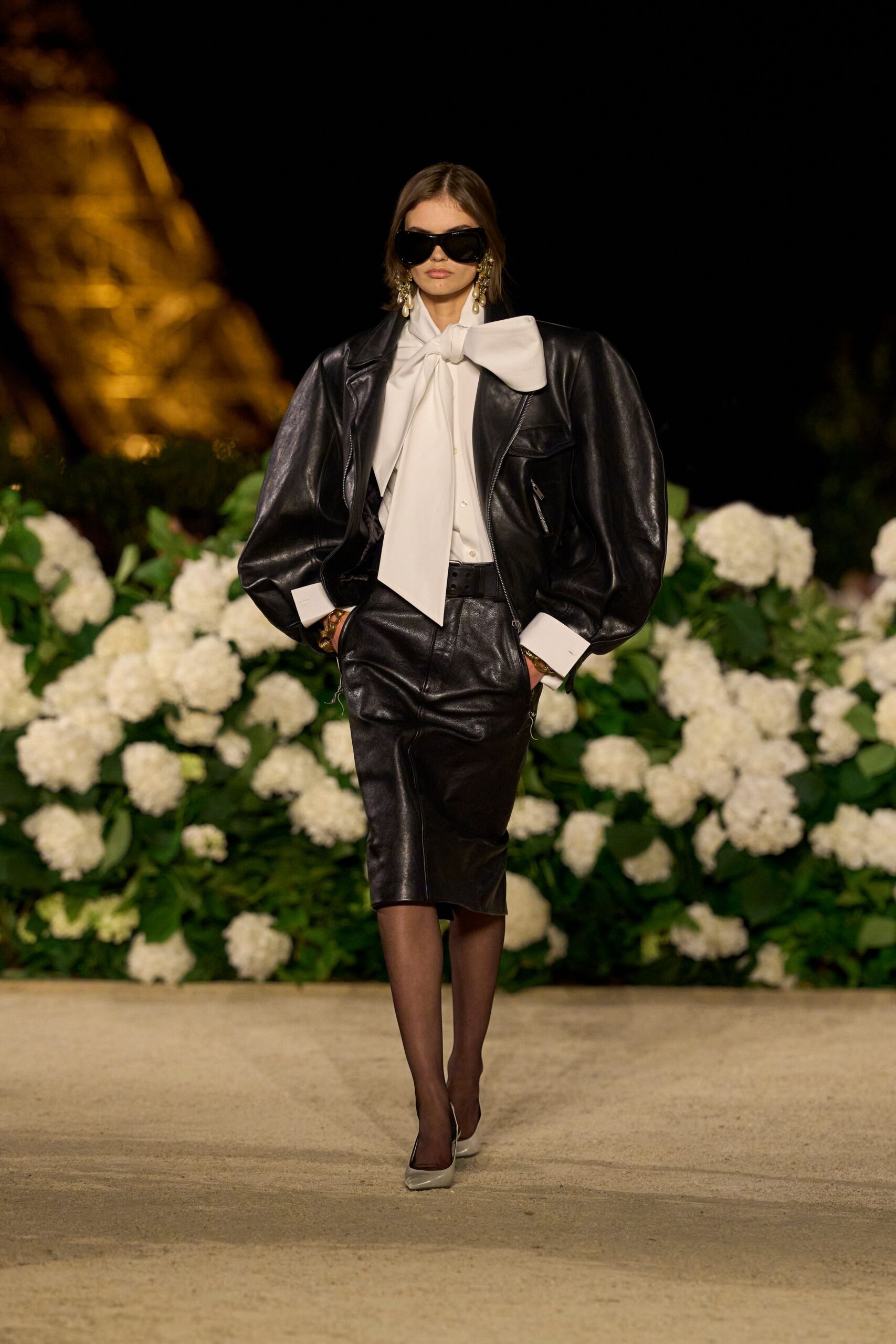 black leather long-sleeve collared oversized buttoned jacket