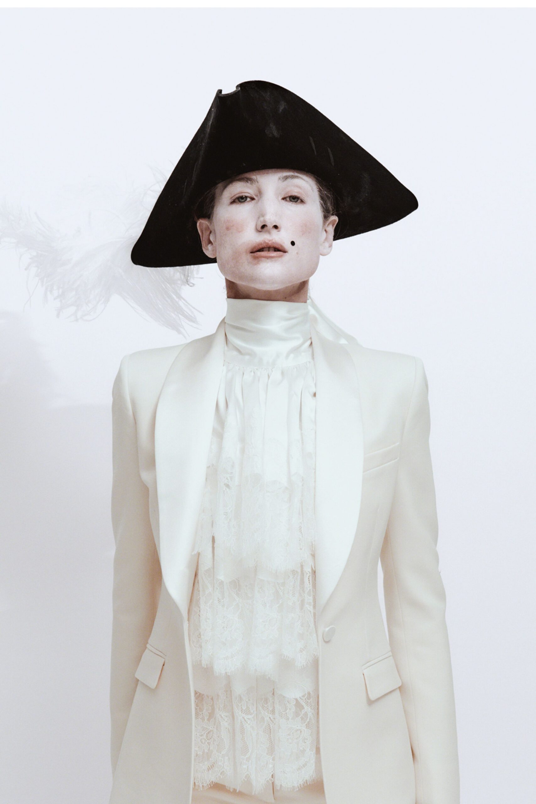 ivory silk long-sleeve collared tailored buttoned suit
