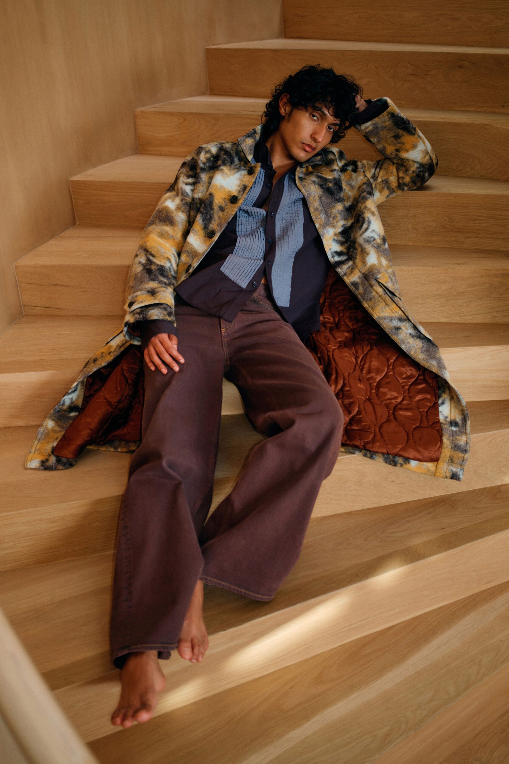 multi cotton relaxed layered coat
