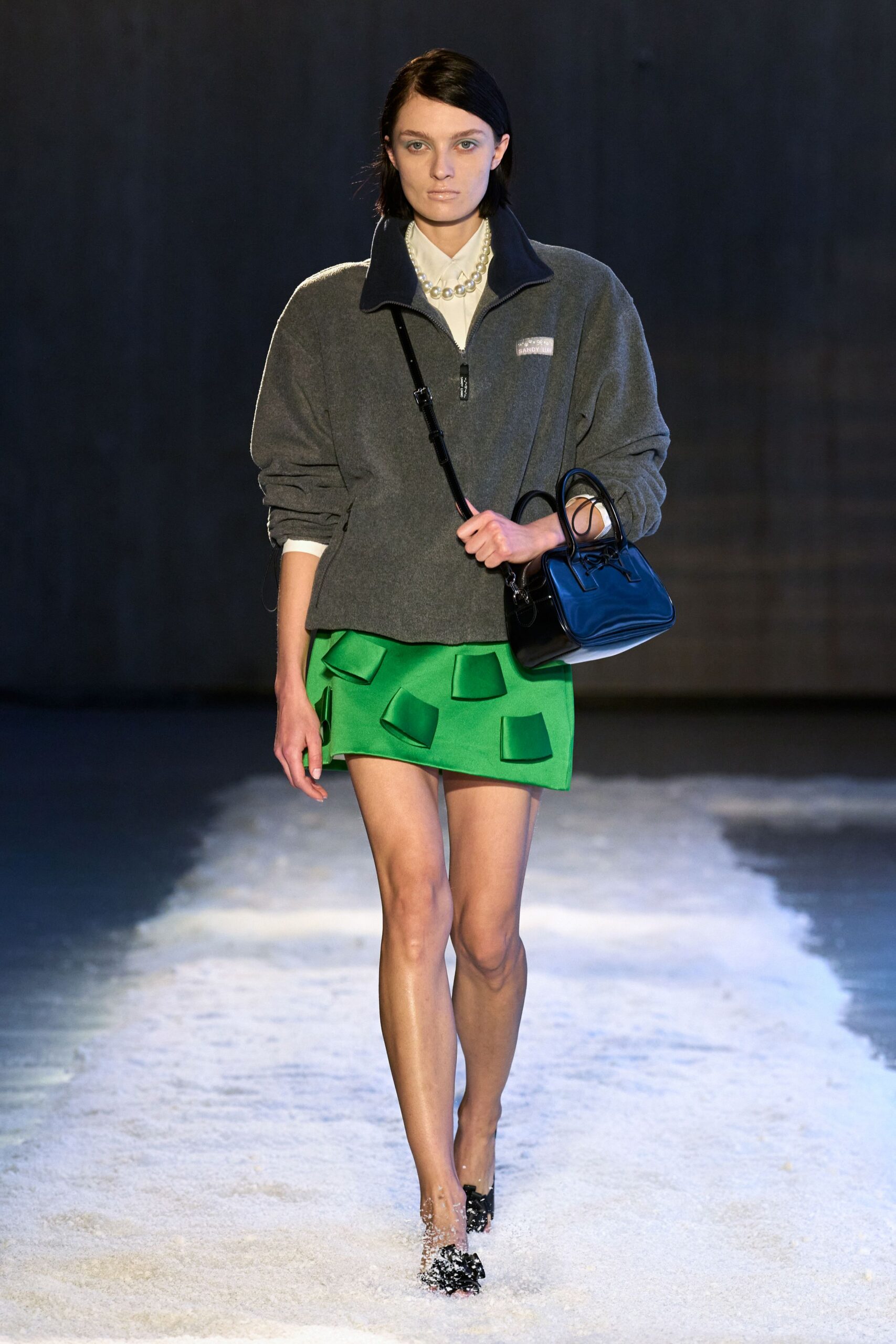 green cotton fitted pleated mini skirt