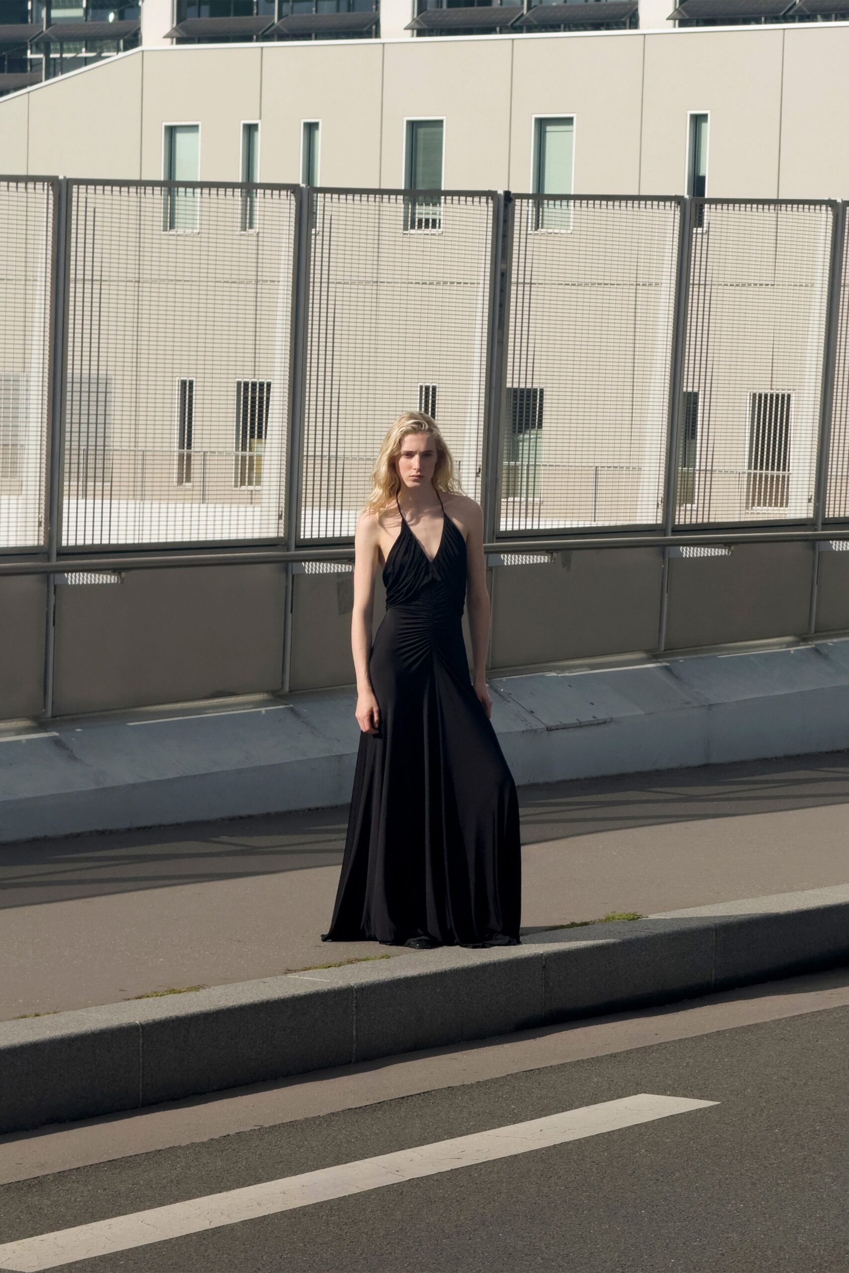 black silk sleeveless gown