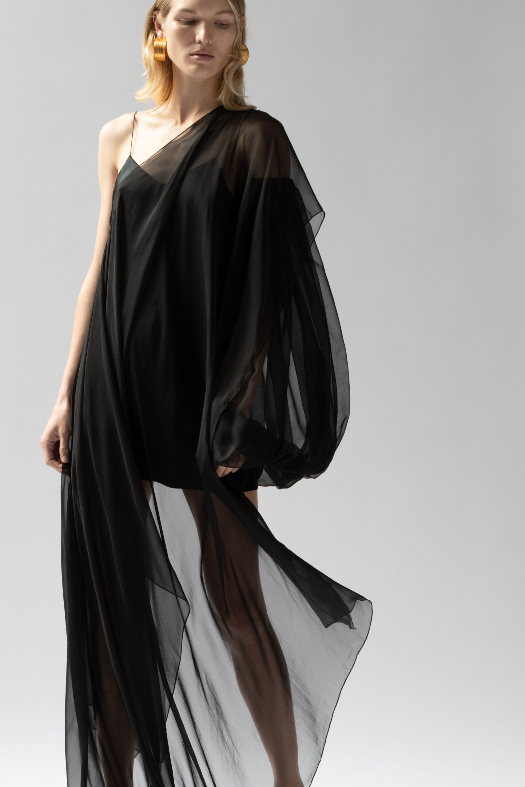 black silk sleeveless dress