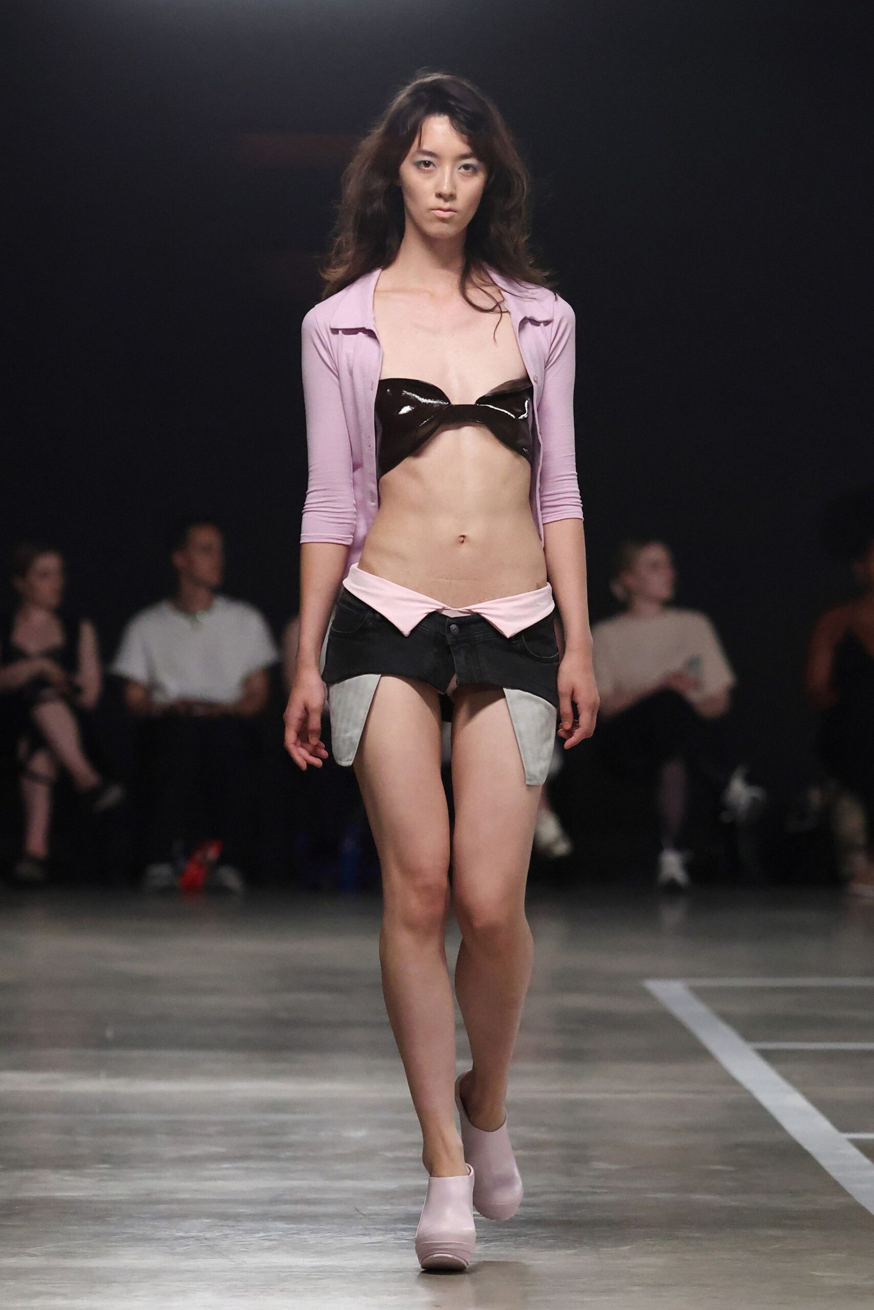pink top black bustier skirt