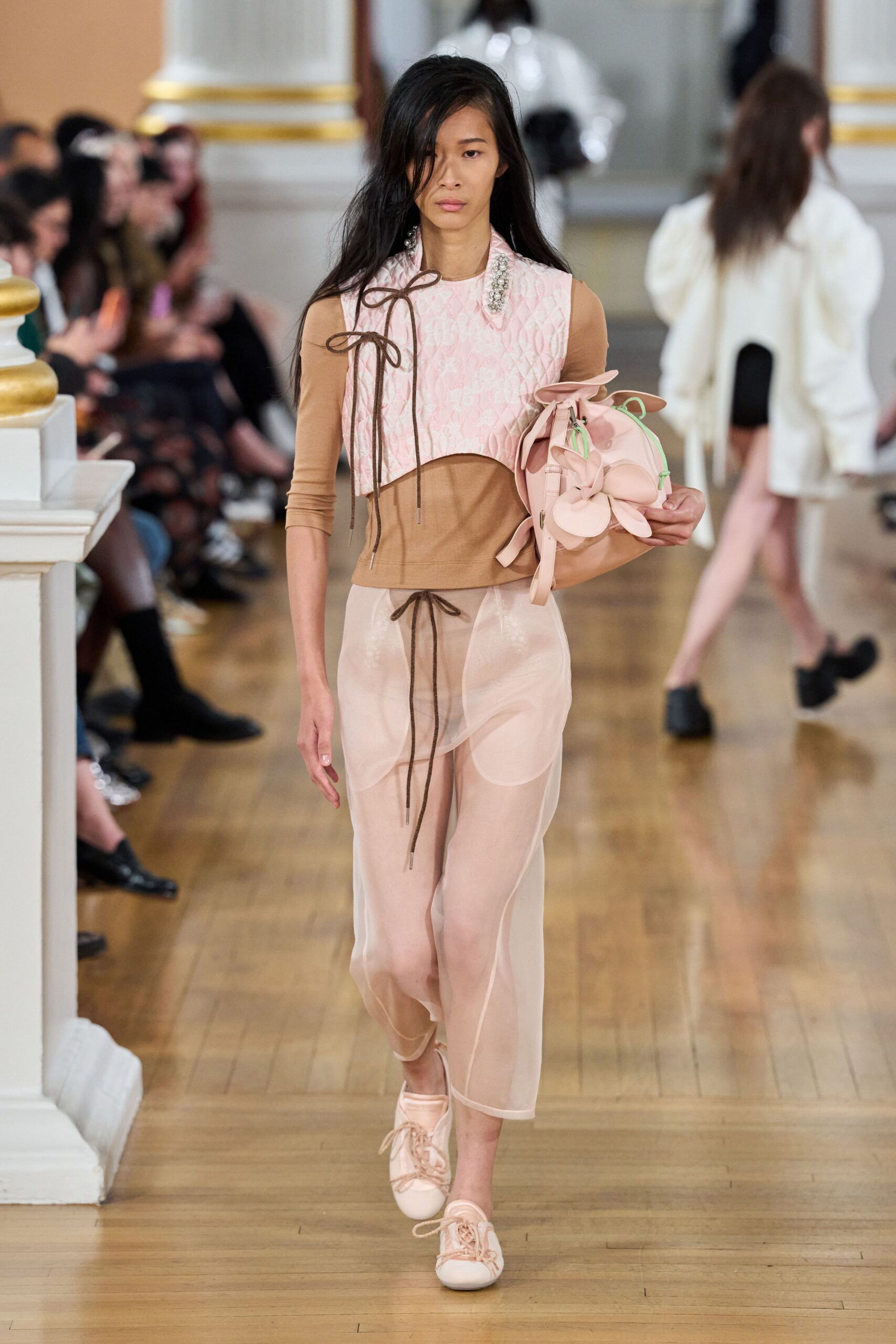 pink chiffon sleeveless relaxed layered sheer pants