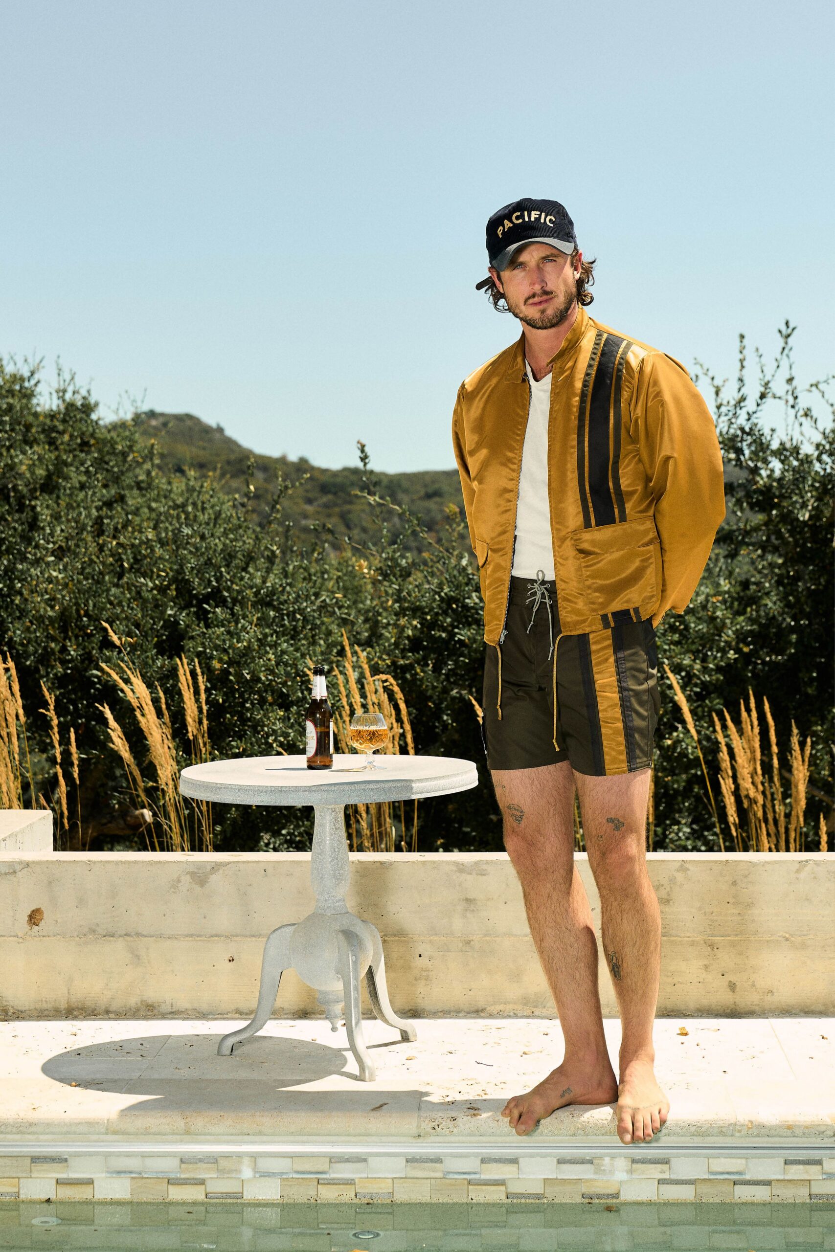 gold satin jacket with shorts
