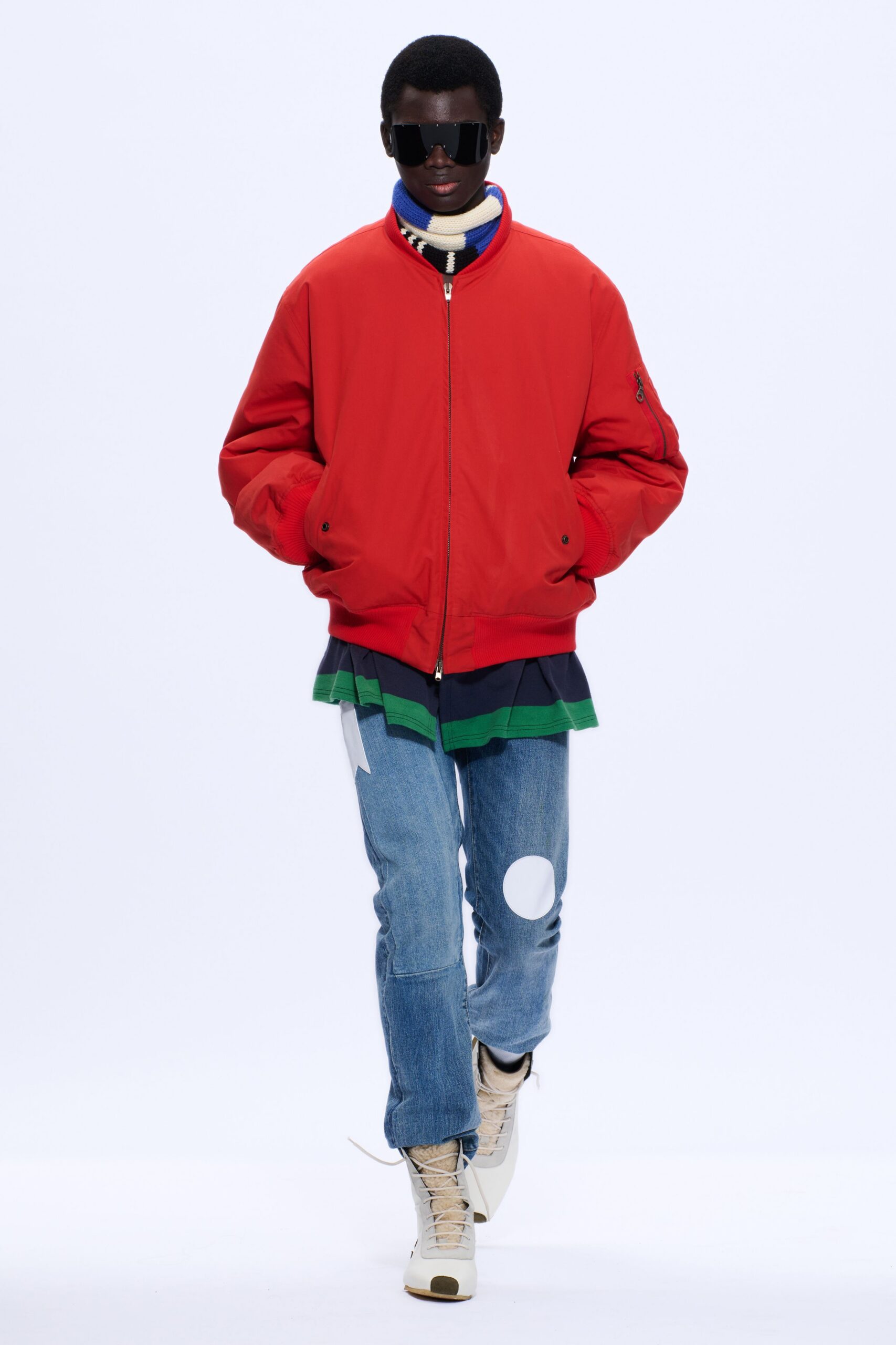 red cotton long-sleeve collared relaxed jacket