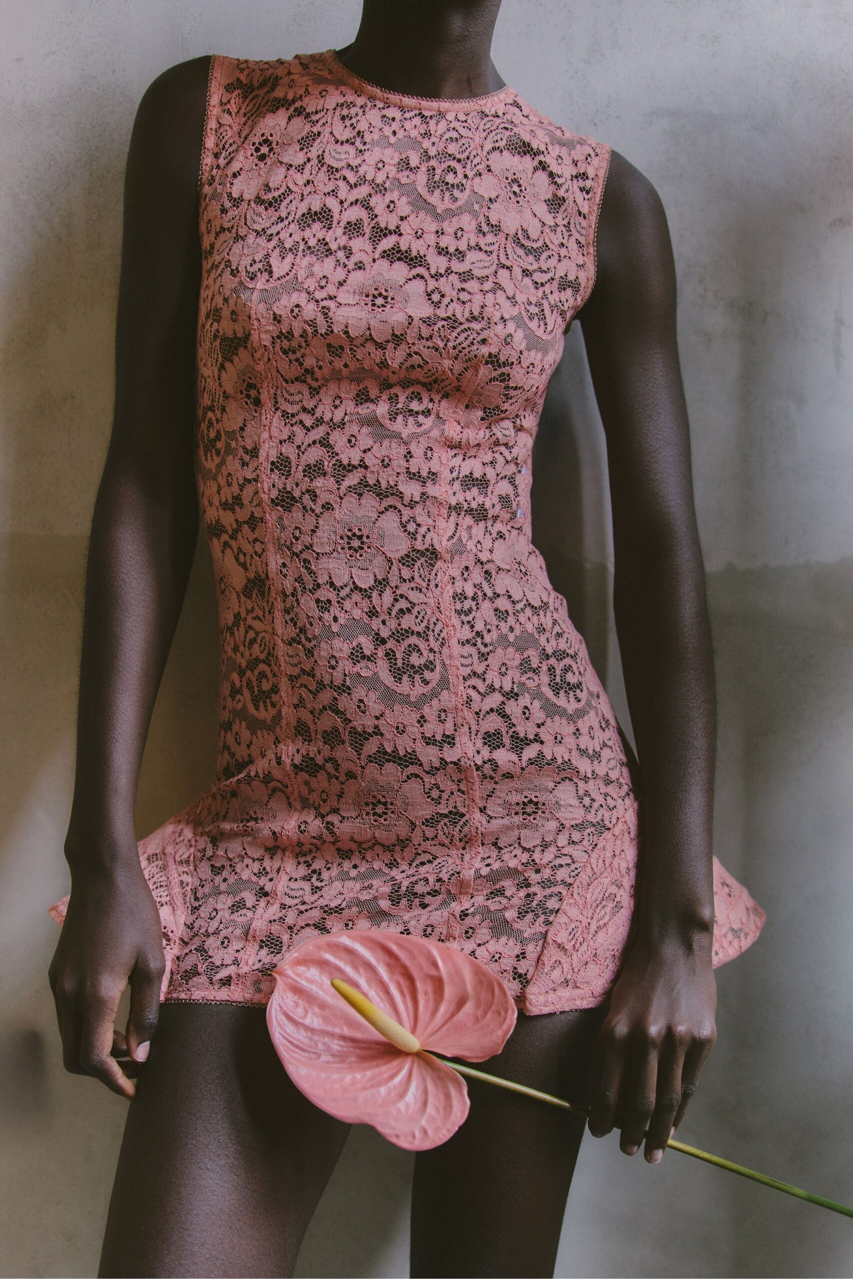 fitted pink lace mini-dress