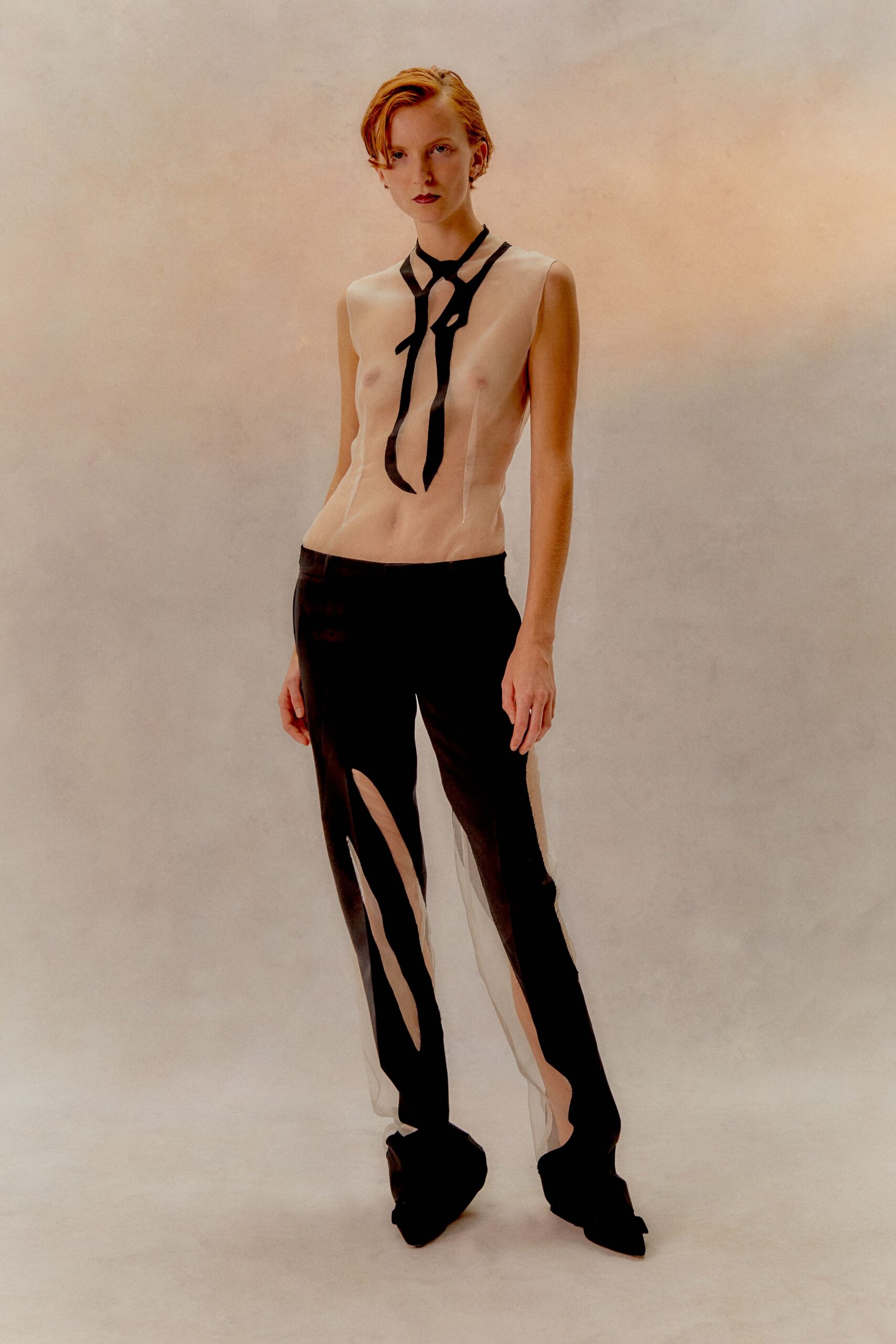 black silk slit fitted sheer pants