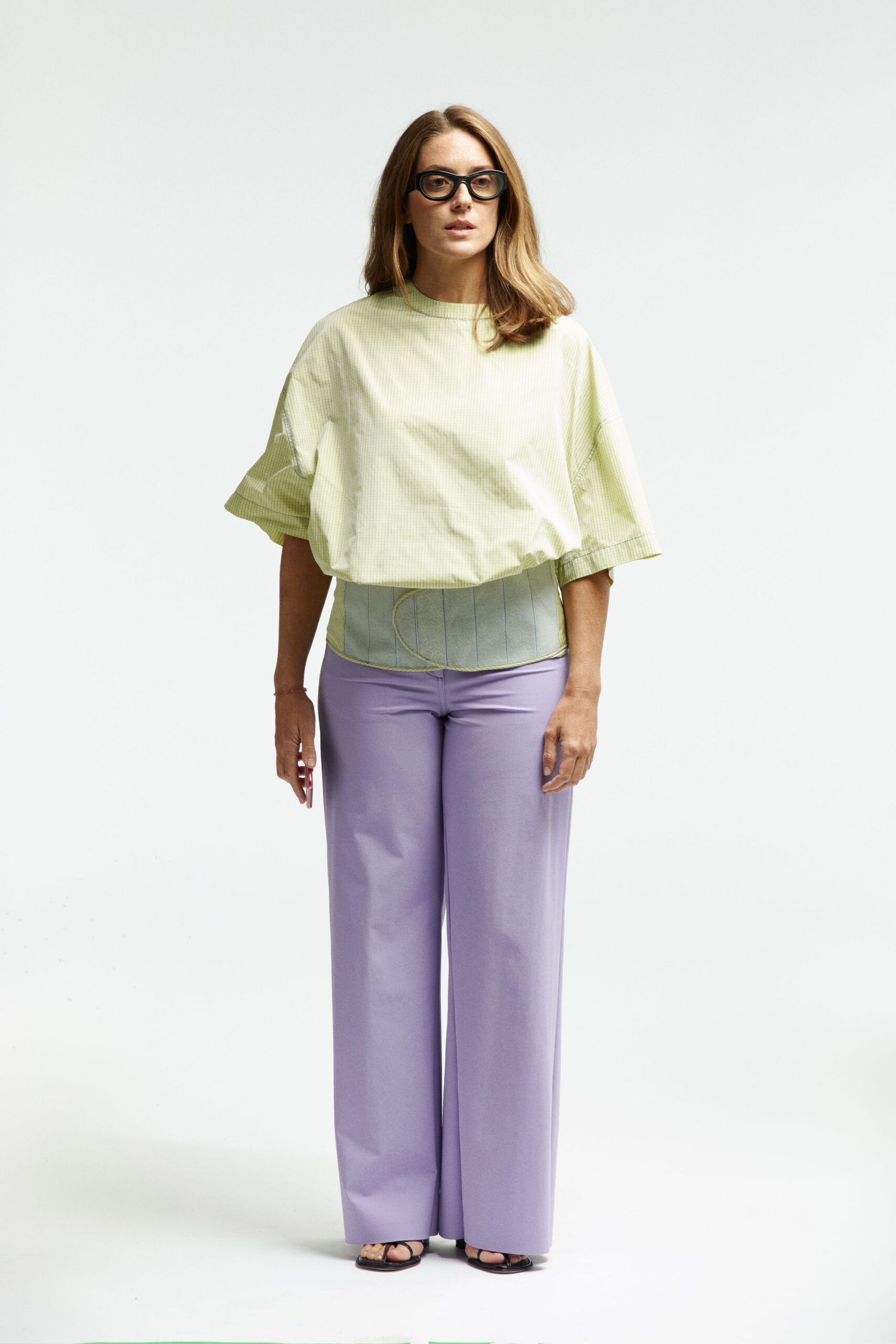 yellow short-sleeve collared relaxed layered top