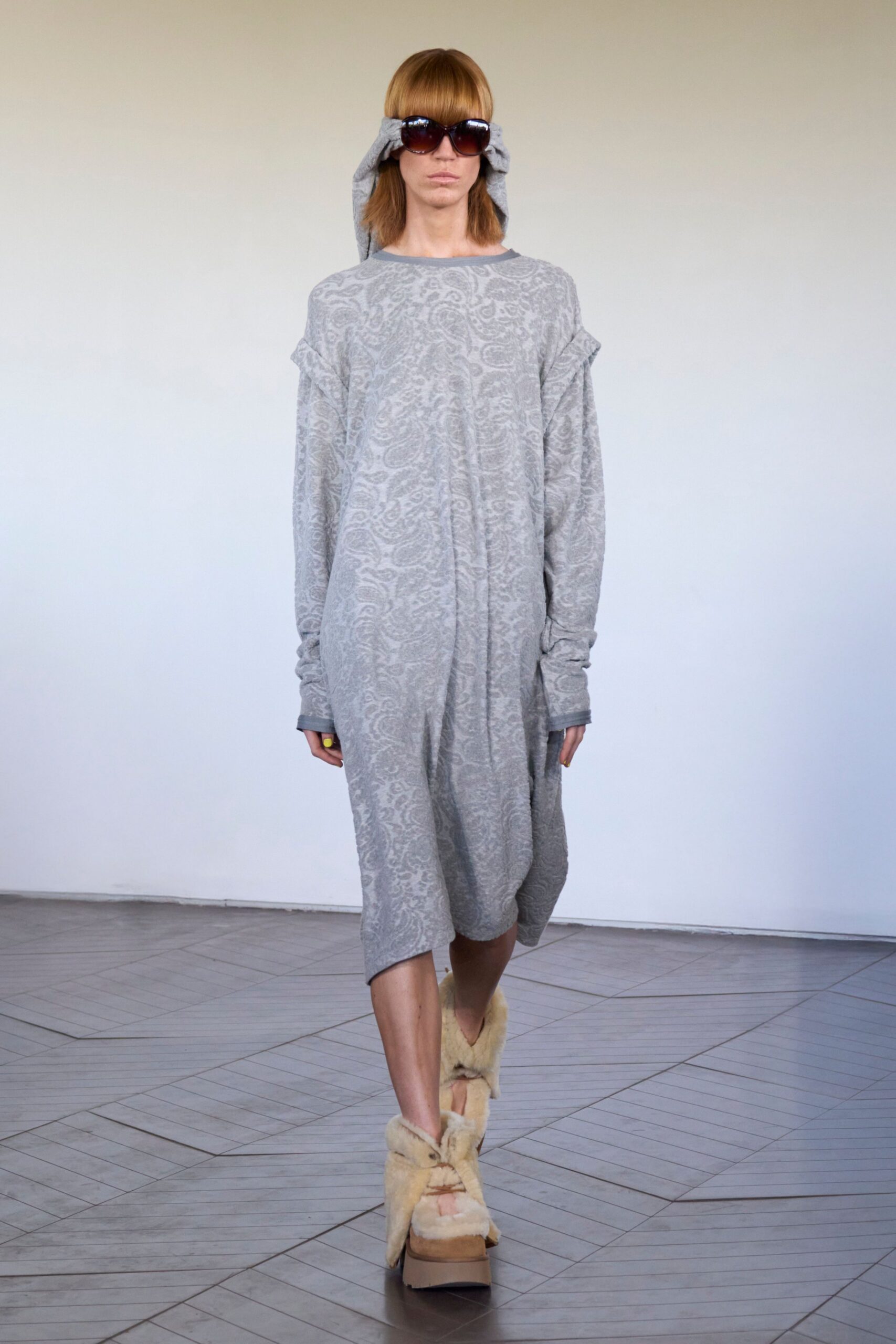 gray relaxed printed midi dress