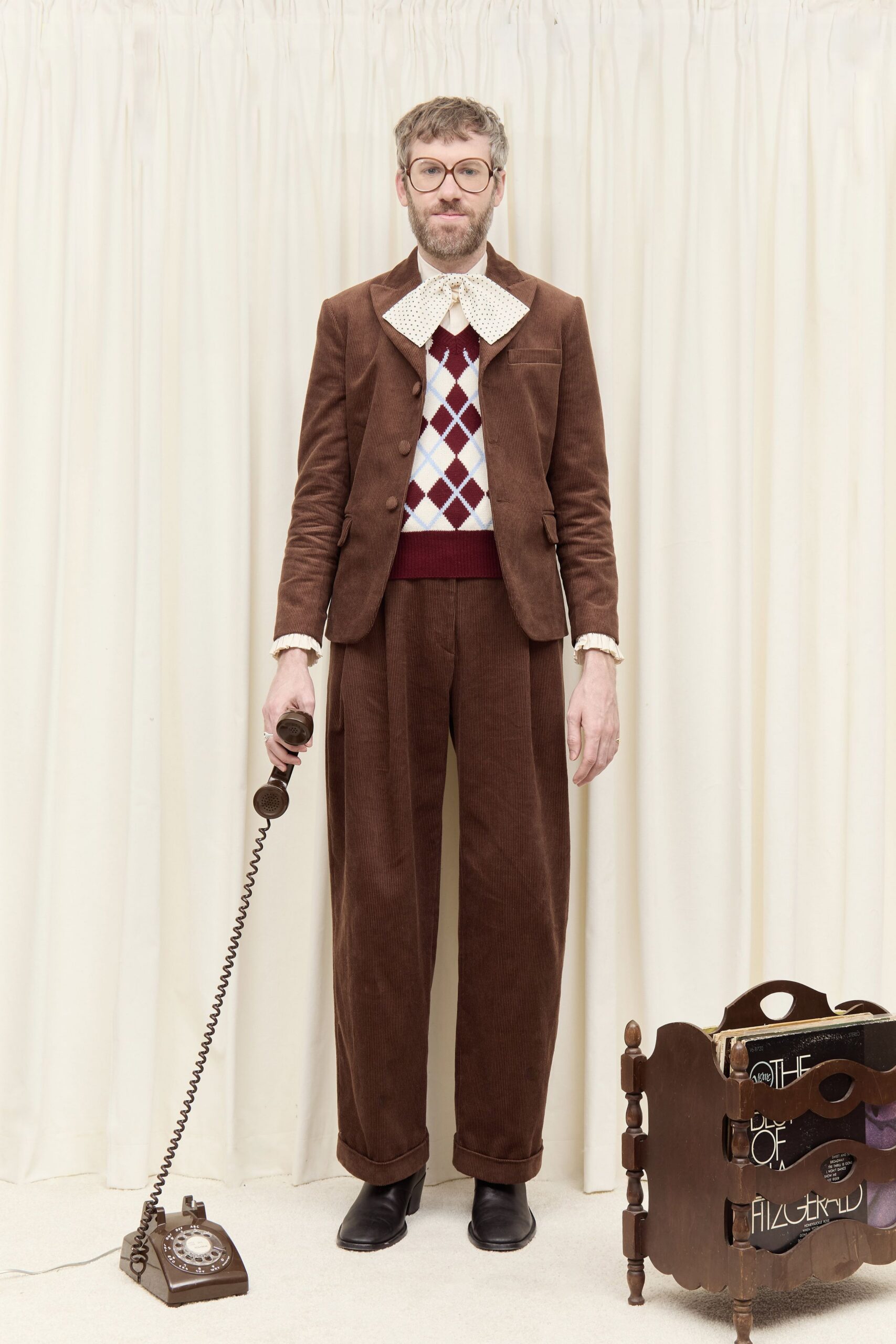 brown corduroy suit with wide-leg pants